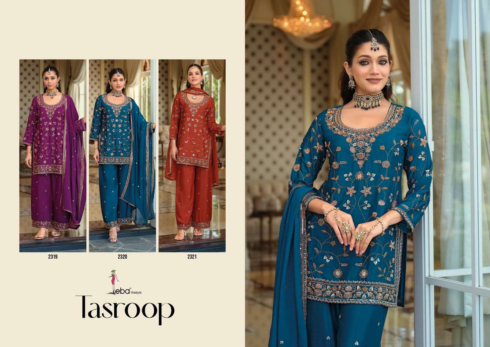 EBA LIFESTYLLE TASROOP CHINON EMBROIDERY DESIGNER PARTY WEAR LADIES SUIT