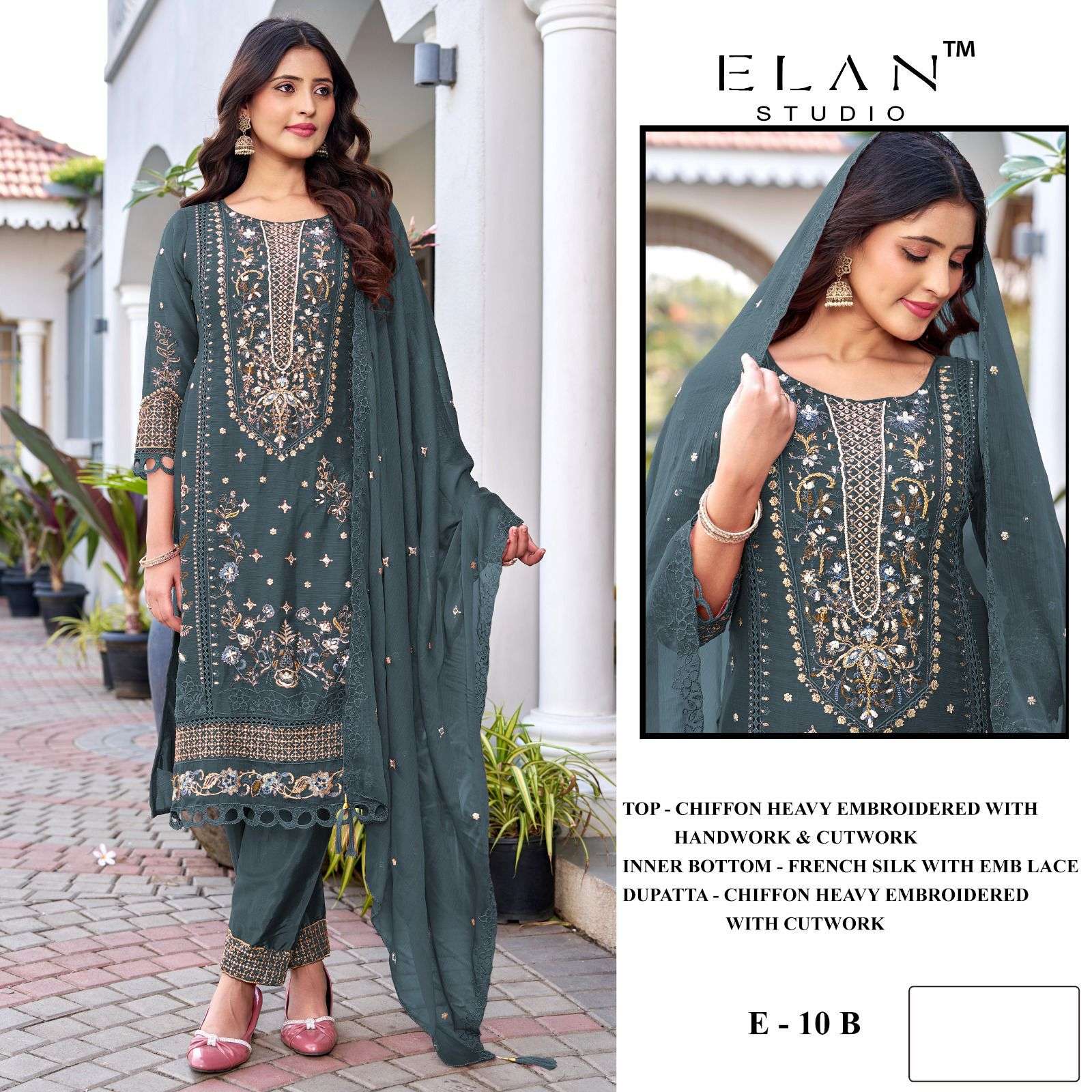 ELAN STUDIO E 10 CHIFFON HEAVY EMBROIDERED PAKISTANI SUIT