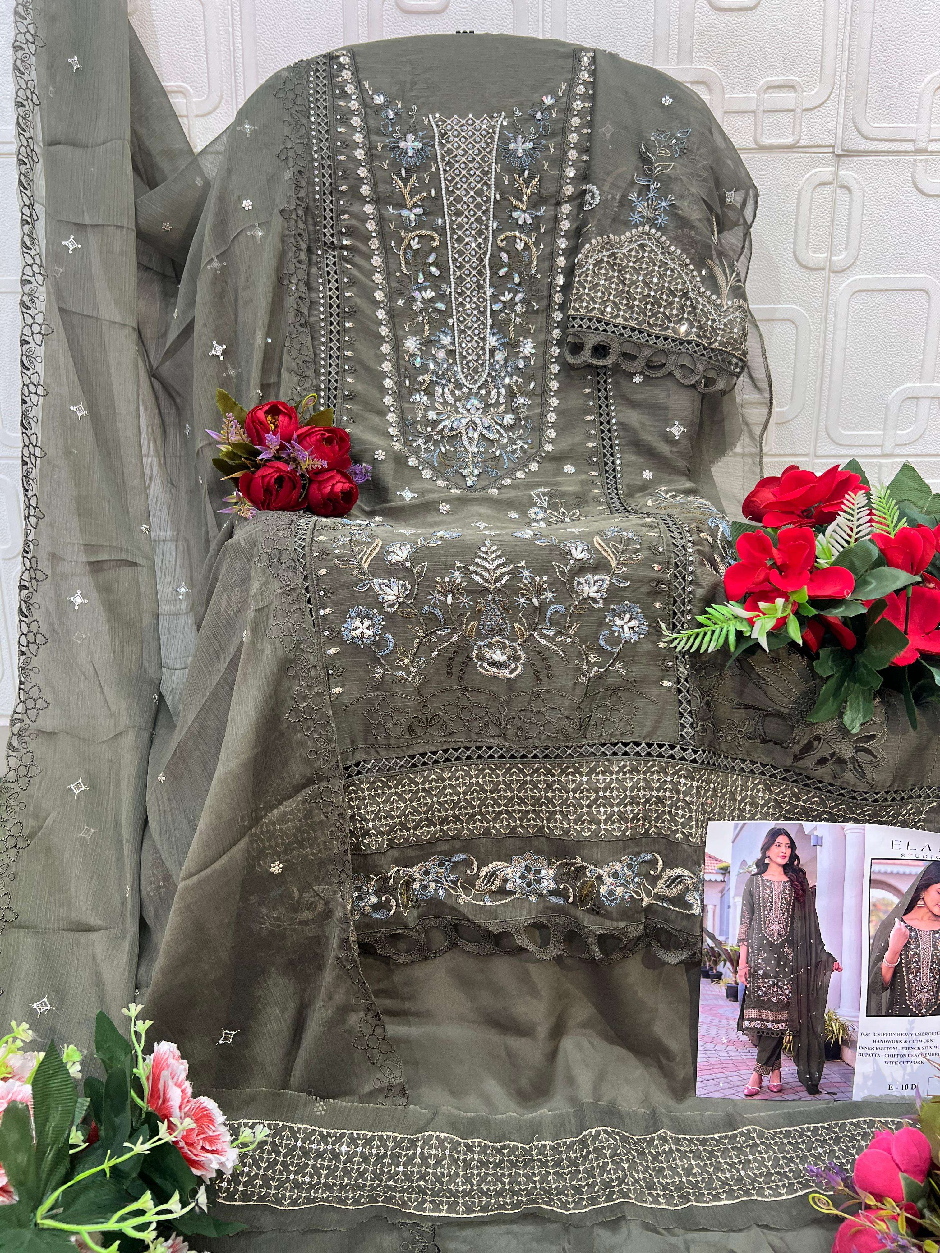 ELAN STUDIO E 10 CHIFFON HEAVY EMBROIDERED PAKISTANI SUIT