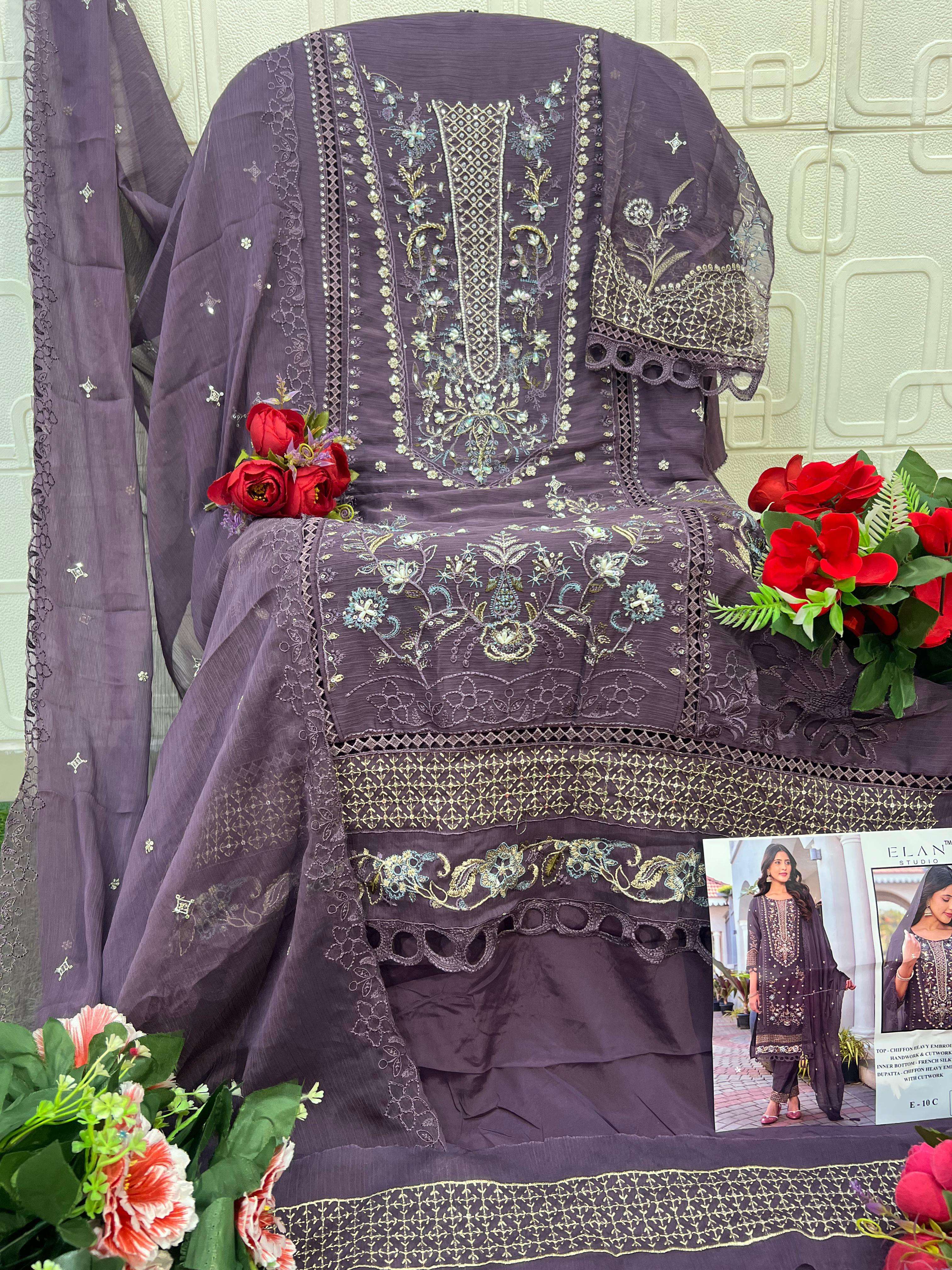 ELAN STUDIO E 10 CHIFFON HEAVY EMBROIDERED PAKISTANI SUIT