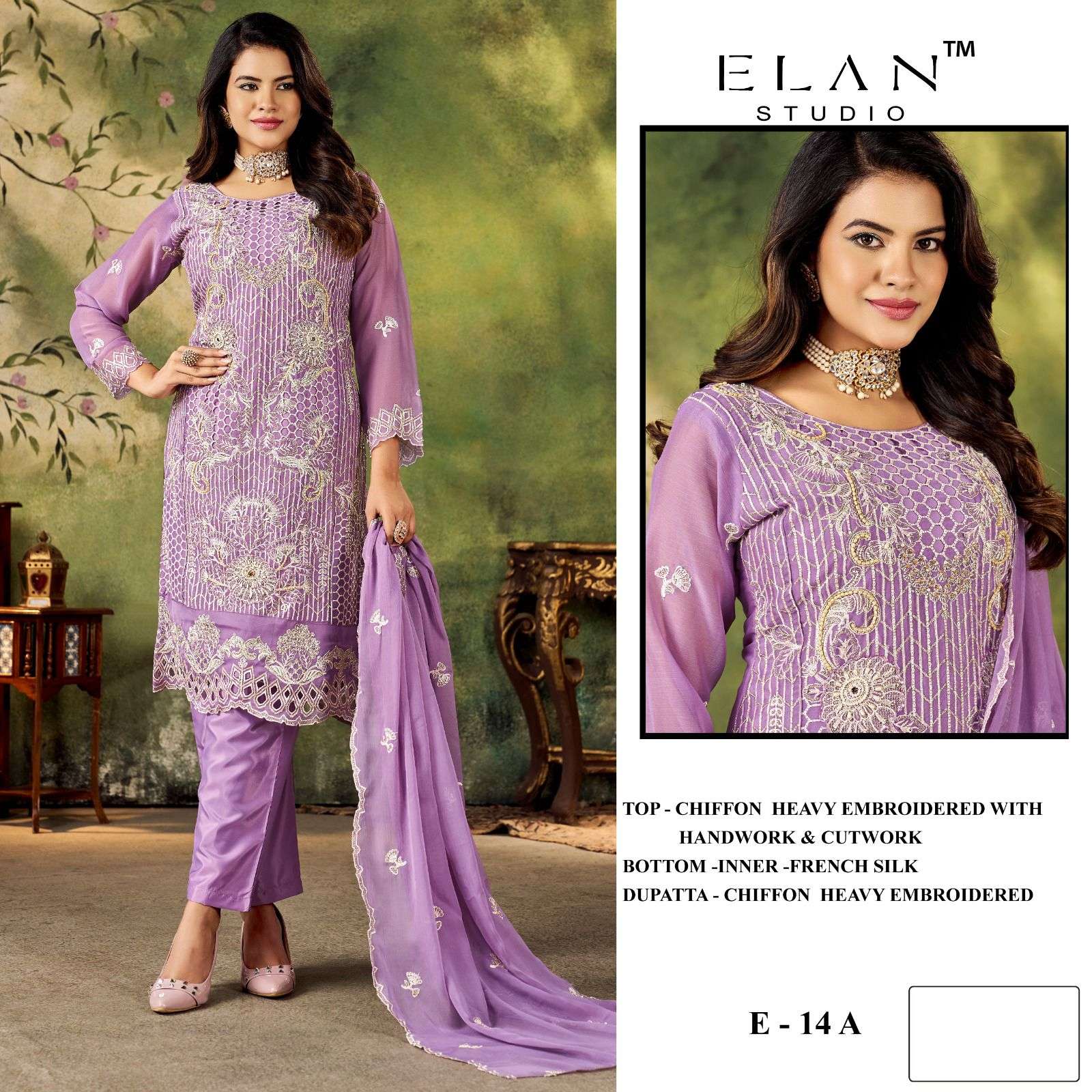 ELAN STUDIO E 14 CHIFFON HEAVY EMBROIDERED DESIGNER PAKISTANI SUIT