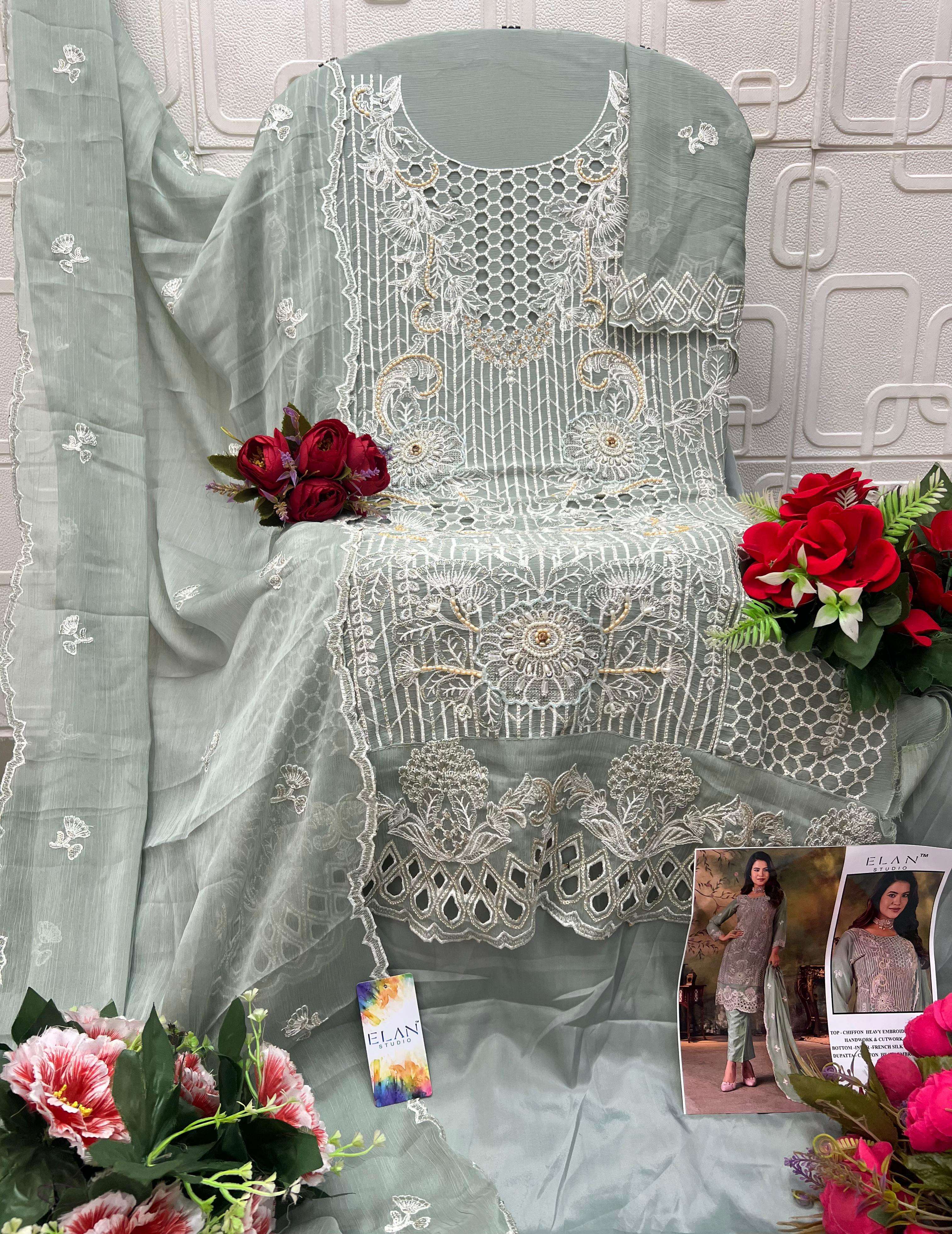 ELAN STUDIO E 14 CHIFFON HEAVY EMBROIDERED DESIGNER PAKISTANI SUIT