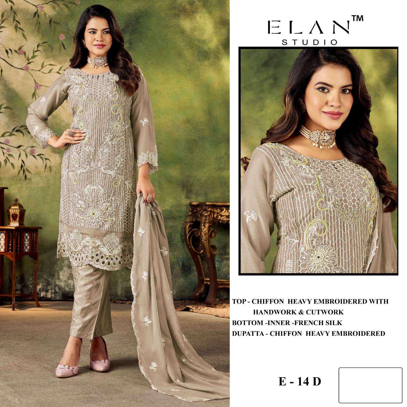 ELAN STUDIO E 14 CHIFFON HEAVY EMBROIDERED DESIGNER PAKISTANI SUIT