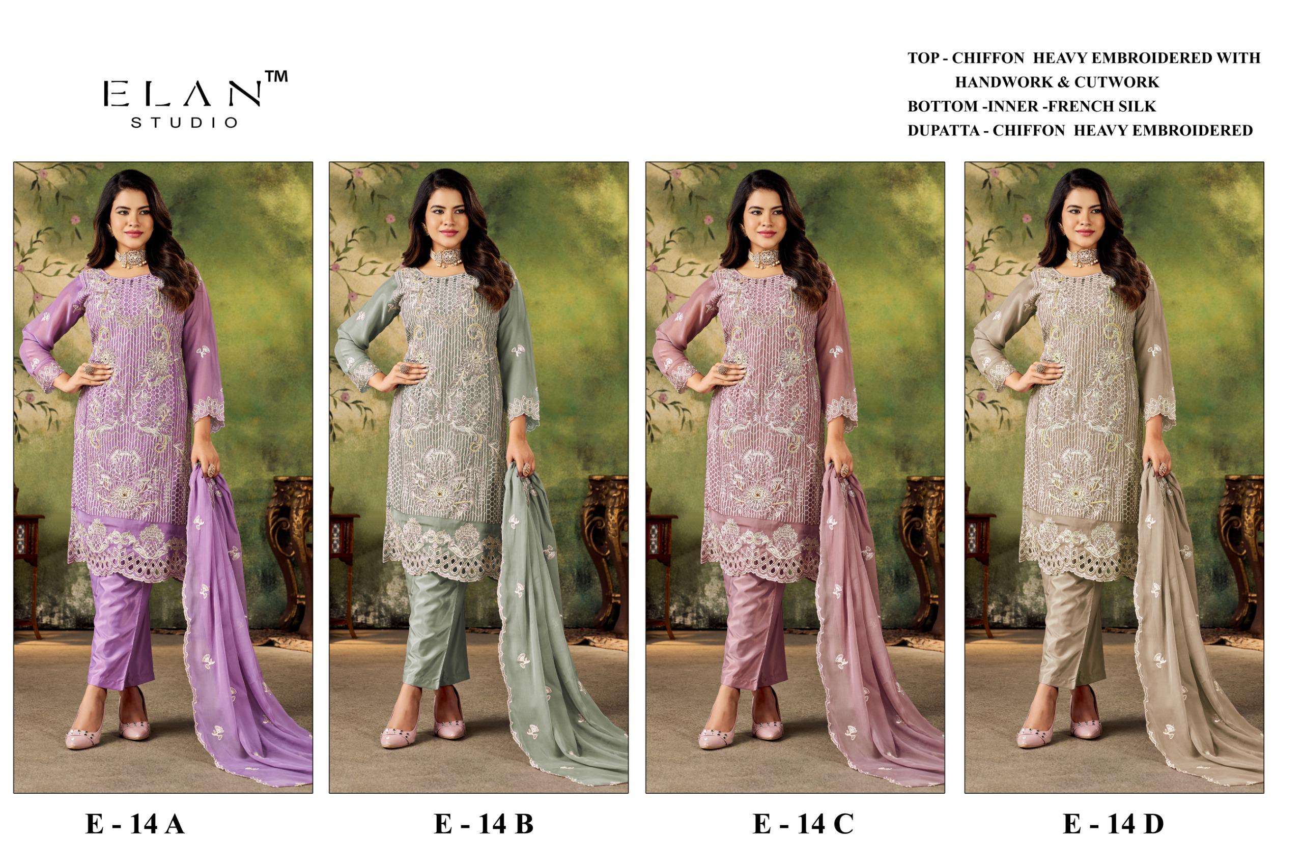 ELAN STUDIO E 14 CHIFFON HEAVY EMBROIDERED DESIGNER PAKISTANI SUIT