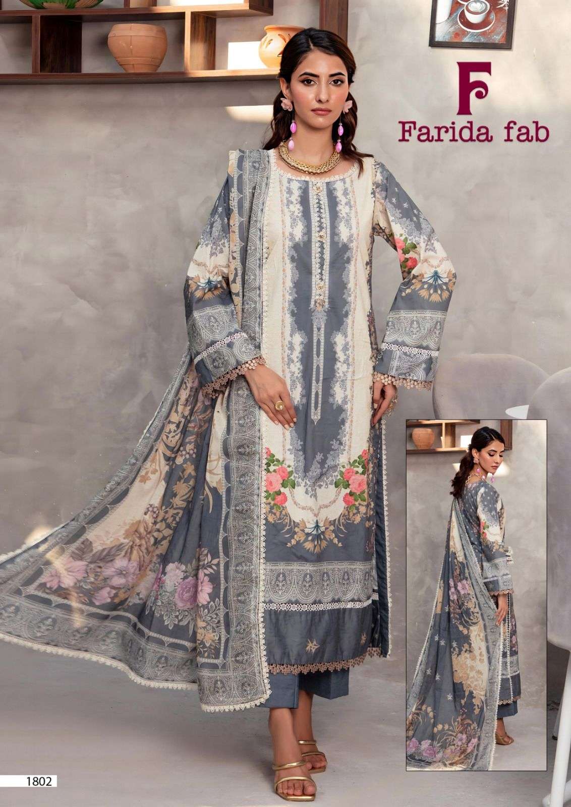 FARIDA FAB FIRDOUS QUEEN VOL 18 COTTON DIGITAL PRINTS UNSTITCH SALWAR KAMEEZ 