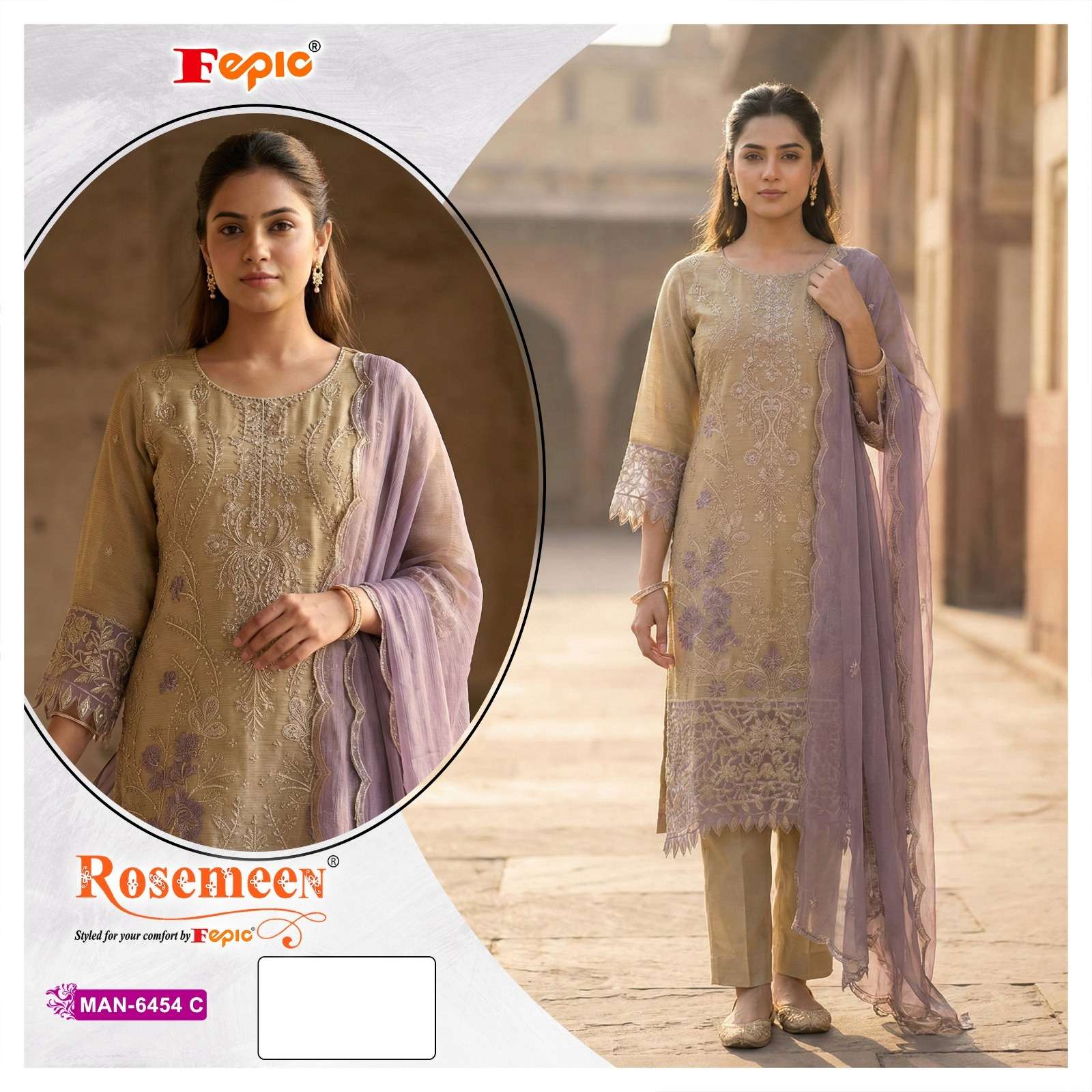 FEPIC ROSEMEEN MAN 6454 CHIFFON EMBROIDERED DESIGNER PAKISTANI SUIT