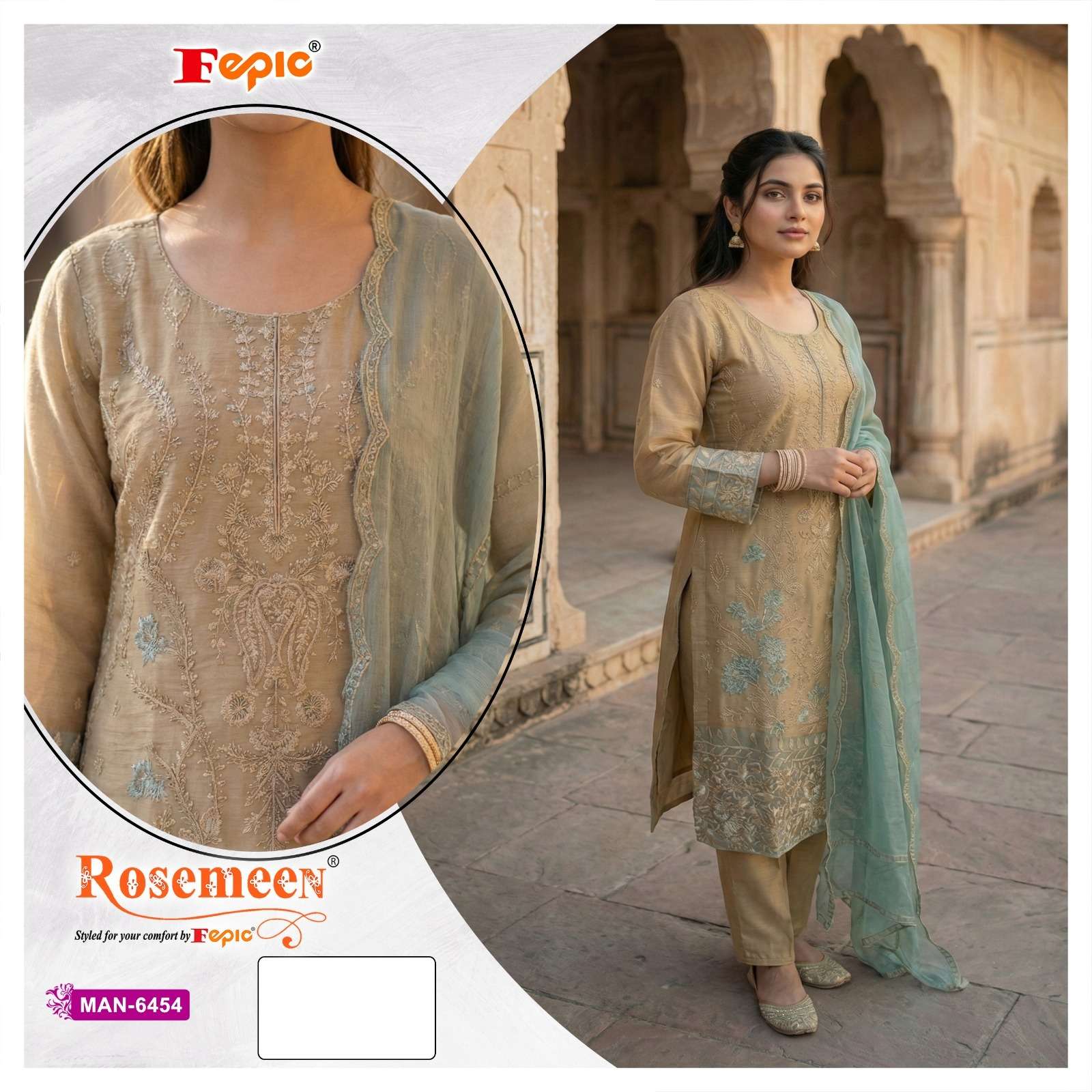 FEPIC ROSEMEEN MAN 6454 CHIFFON EMBROIDERED DESIGNER PAKISTANI SUIT