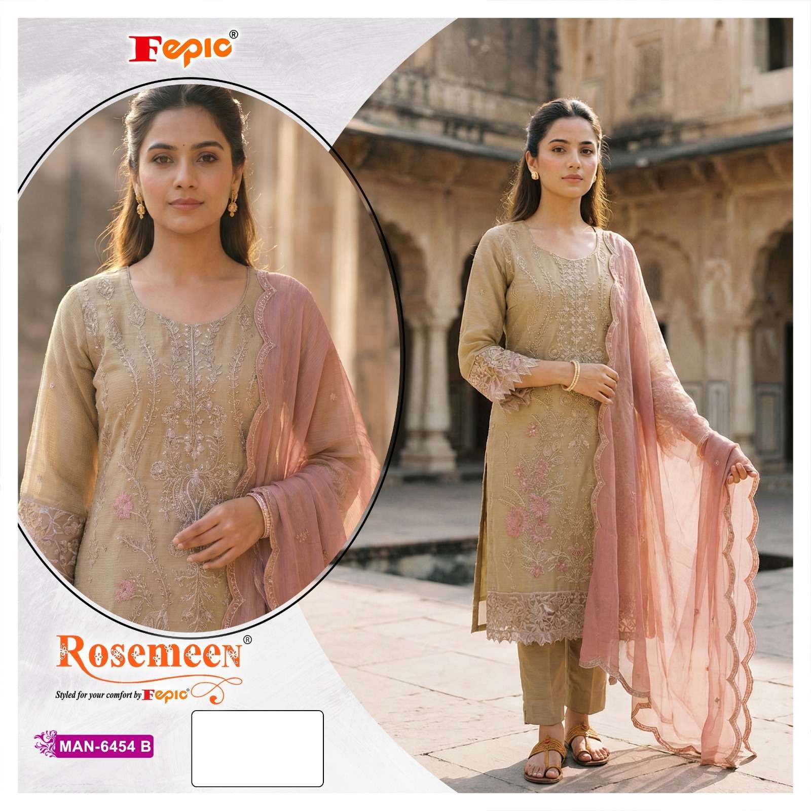 FEPIC ROSEMEEN MAN 6454 CHIFFON EMBROIDERED DESIGNER PAKISTANI SUIT