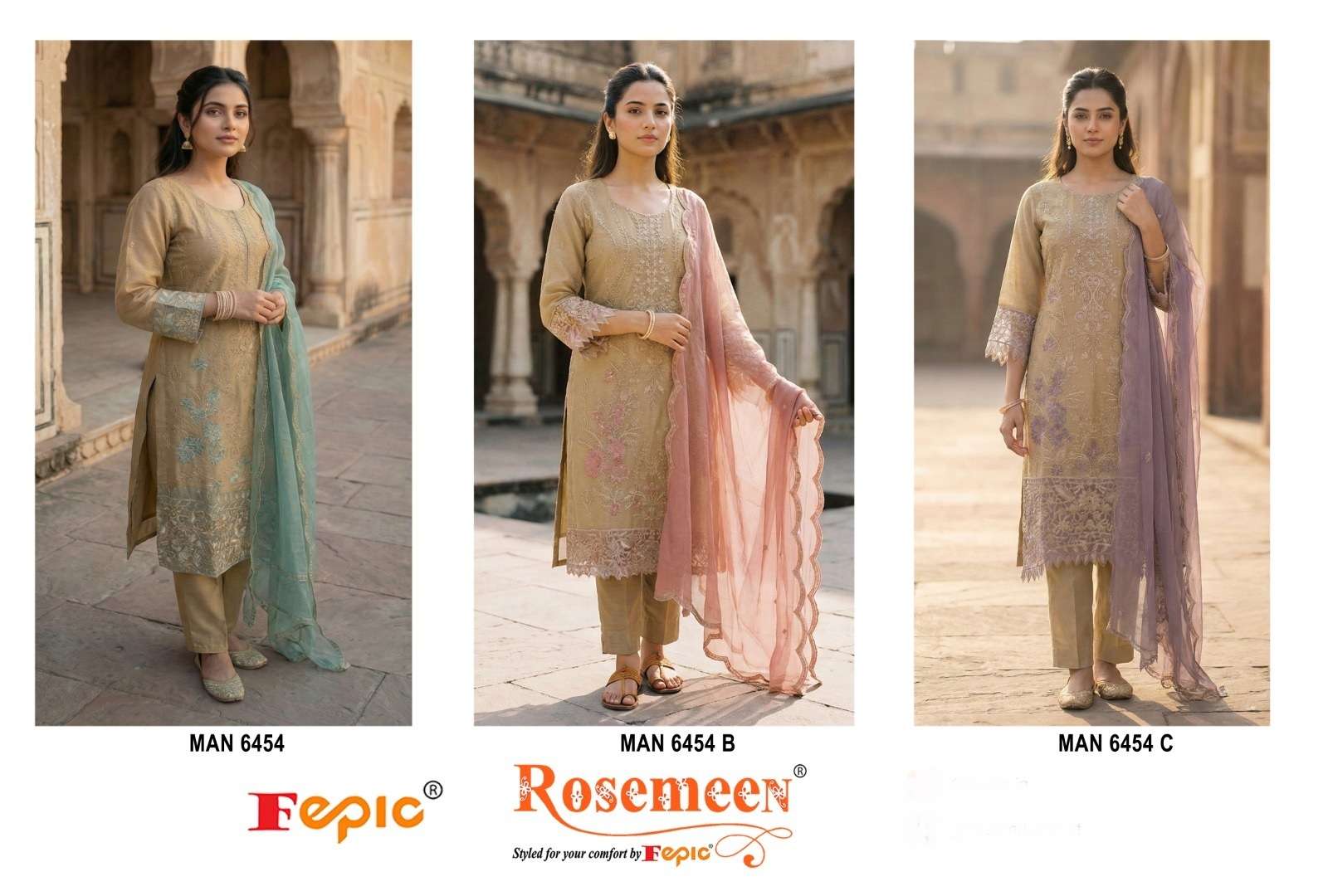 FEPIC ROSEMEEN MAN 6454 CHIFFON EMBROIDERED DESIGNER PAKISTANI SUIT