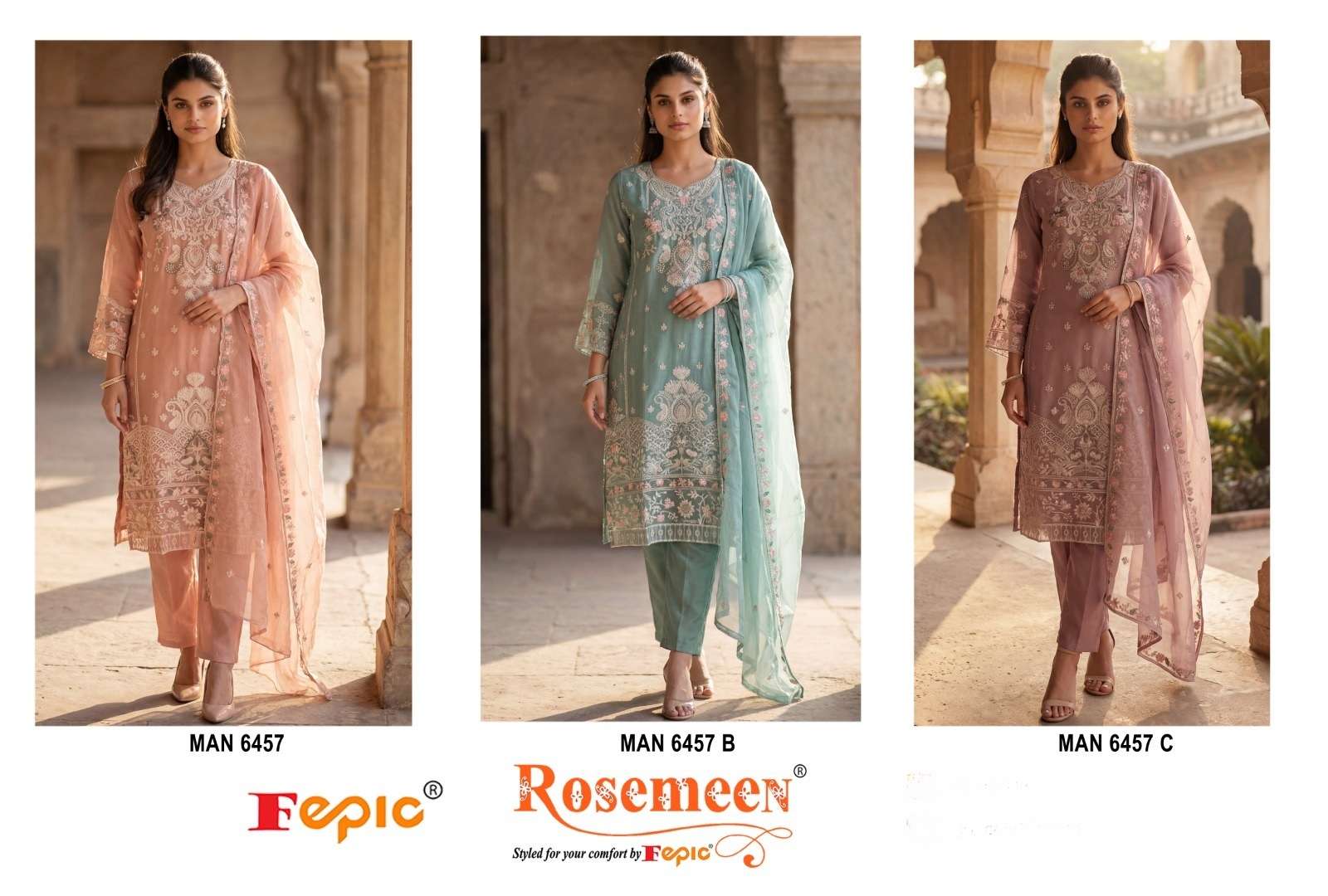 FEPIC ROSEMEEN MAN 6457 CHIFFON EMBROIDERY DESIGNER PAKISTANI SUIT