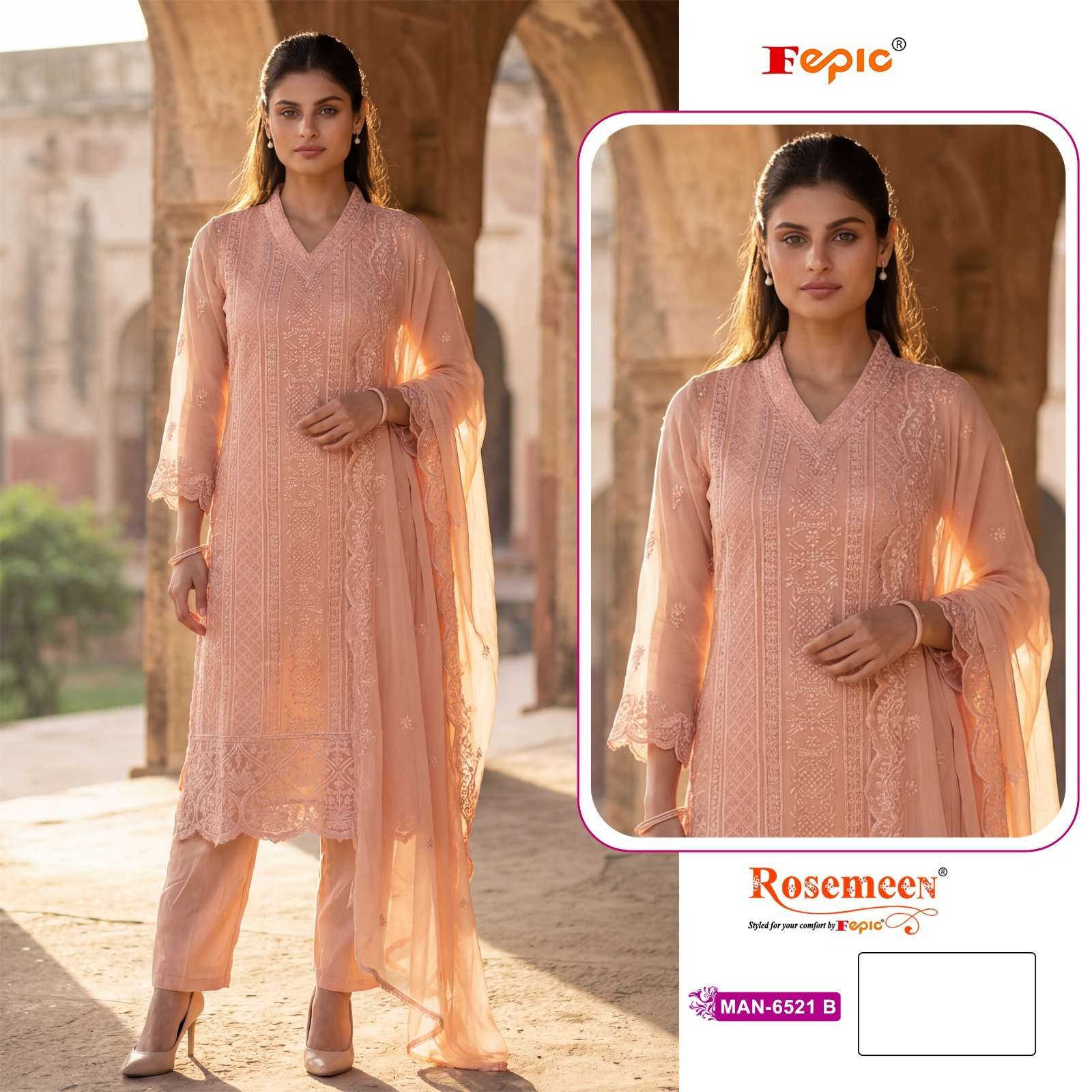  FEPIC ROSEMEEN MAN 6521 GEORGETTE EMBROIDERY DESIGNER PAKISTANI SUIT