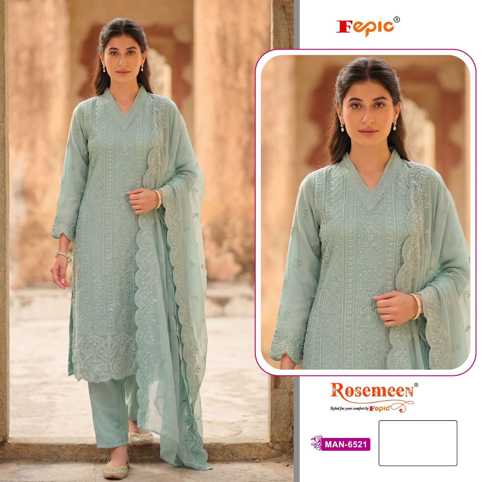  FEPIC ROSEMEEN MAN 6521 GEORGETTE EMBROIDERY DESIGNER PAKISTANI SUIT