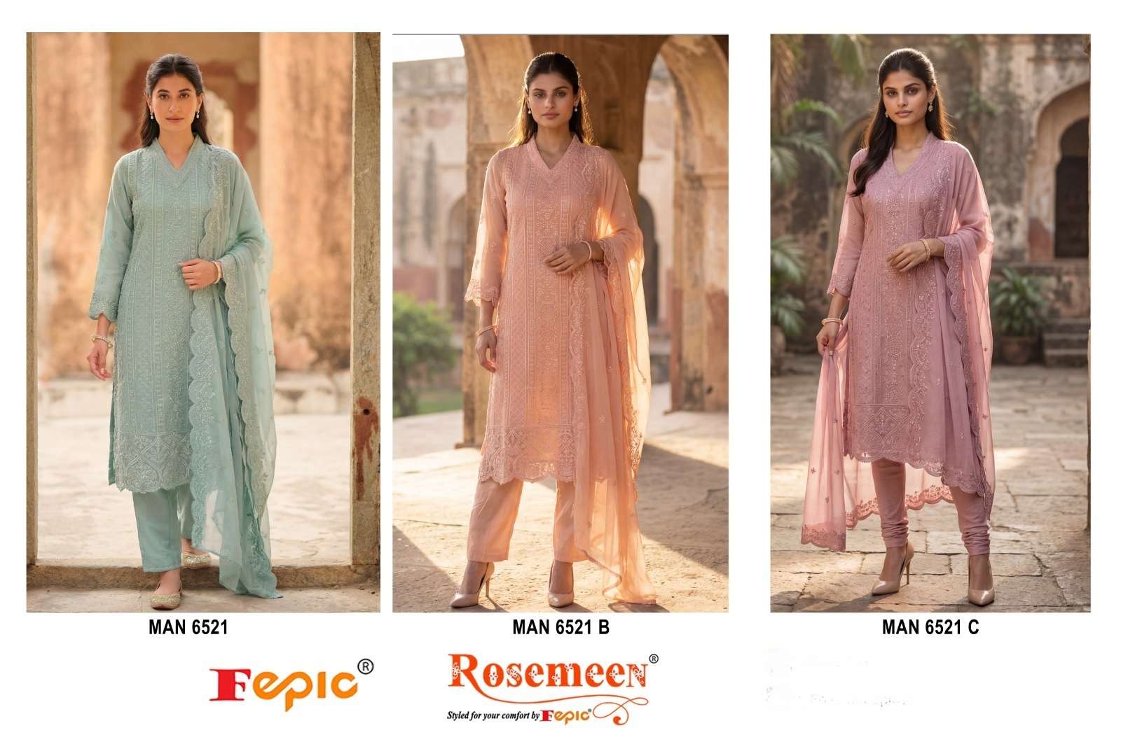  FEPIC ROSEMEEN MAN 6521 GEORGETTE EMBROIDERY DESIGNER PAKISTANI SUIT