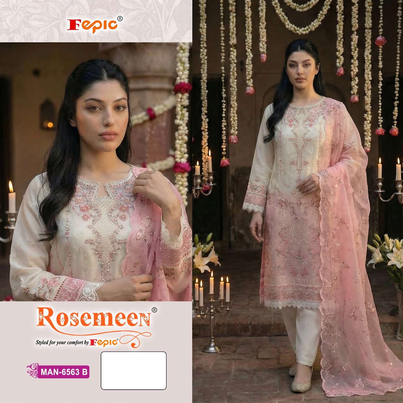 FEPIC ROSEMEEN MAN 6563 ORGANZA EMBROIDERED DESIGNER PAKISTANI SUIT