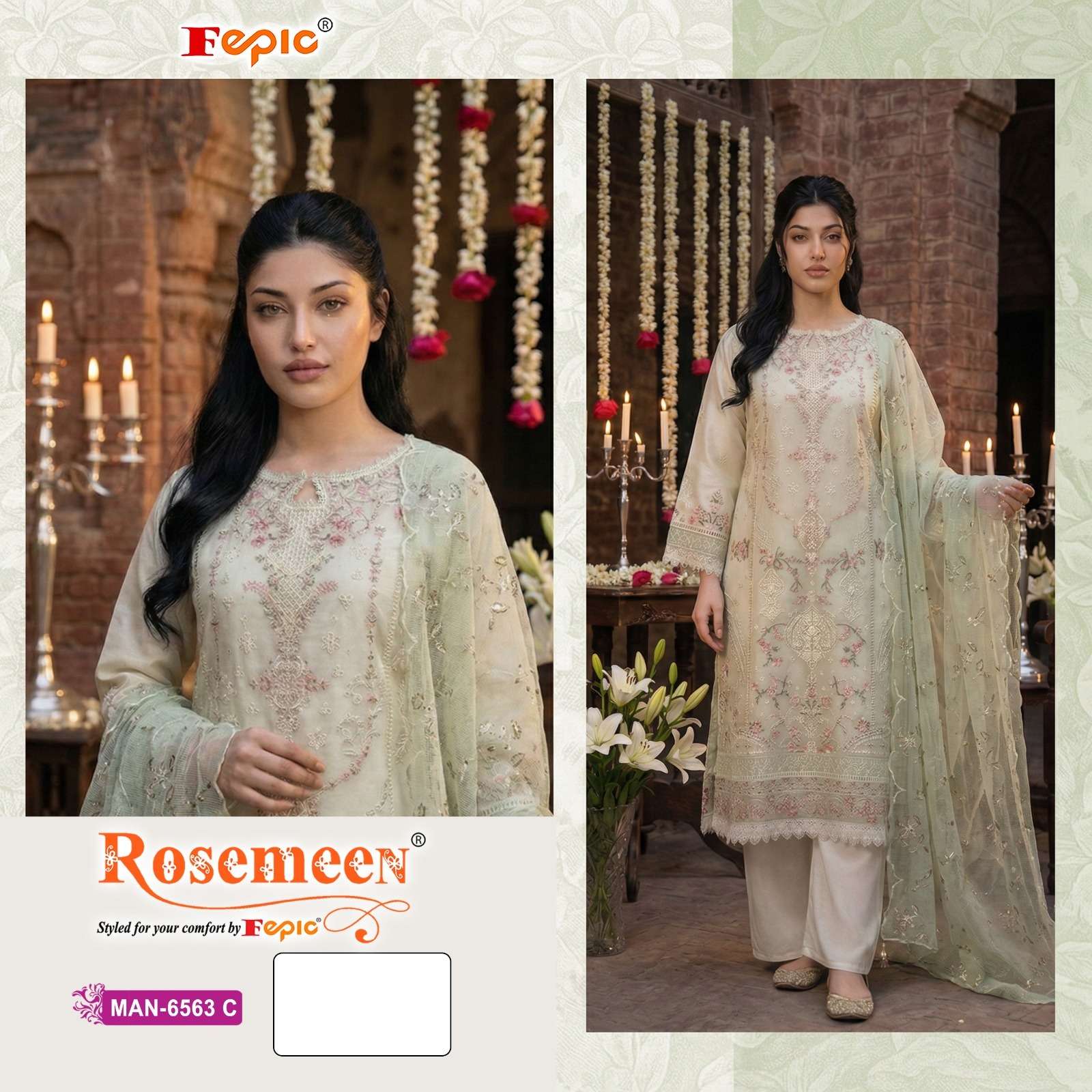 FEPIC ROSEMEEN MAN 6563 ORGANZA EMBROIDERED DESIGNER PAKISTANI SUIT