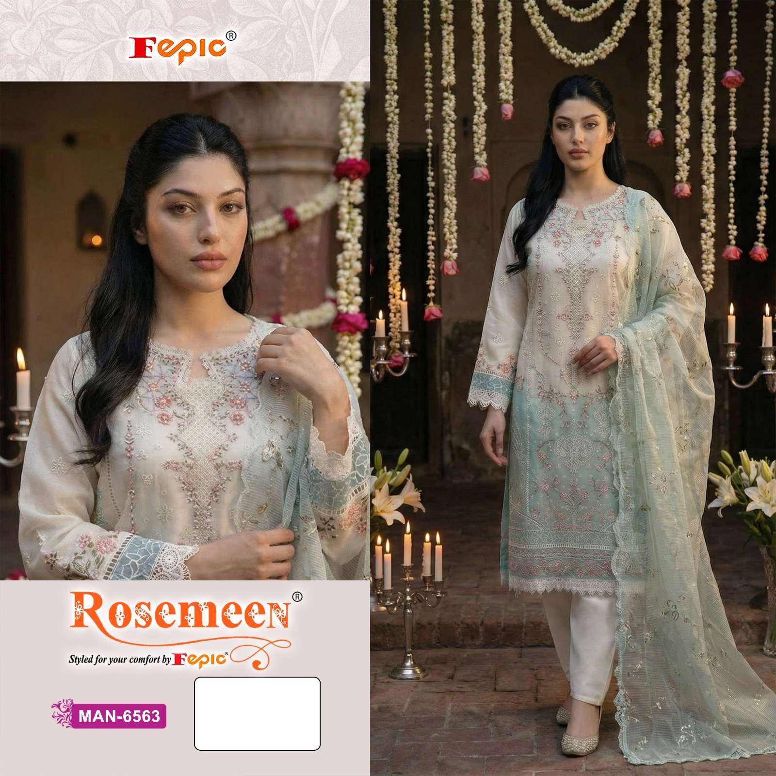 FEPIC ROSEMEEN MAN 6563 ORGANZA EMBROIDERED DESIGNER PAKISTANI SUIT