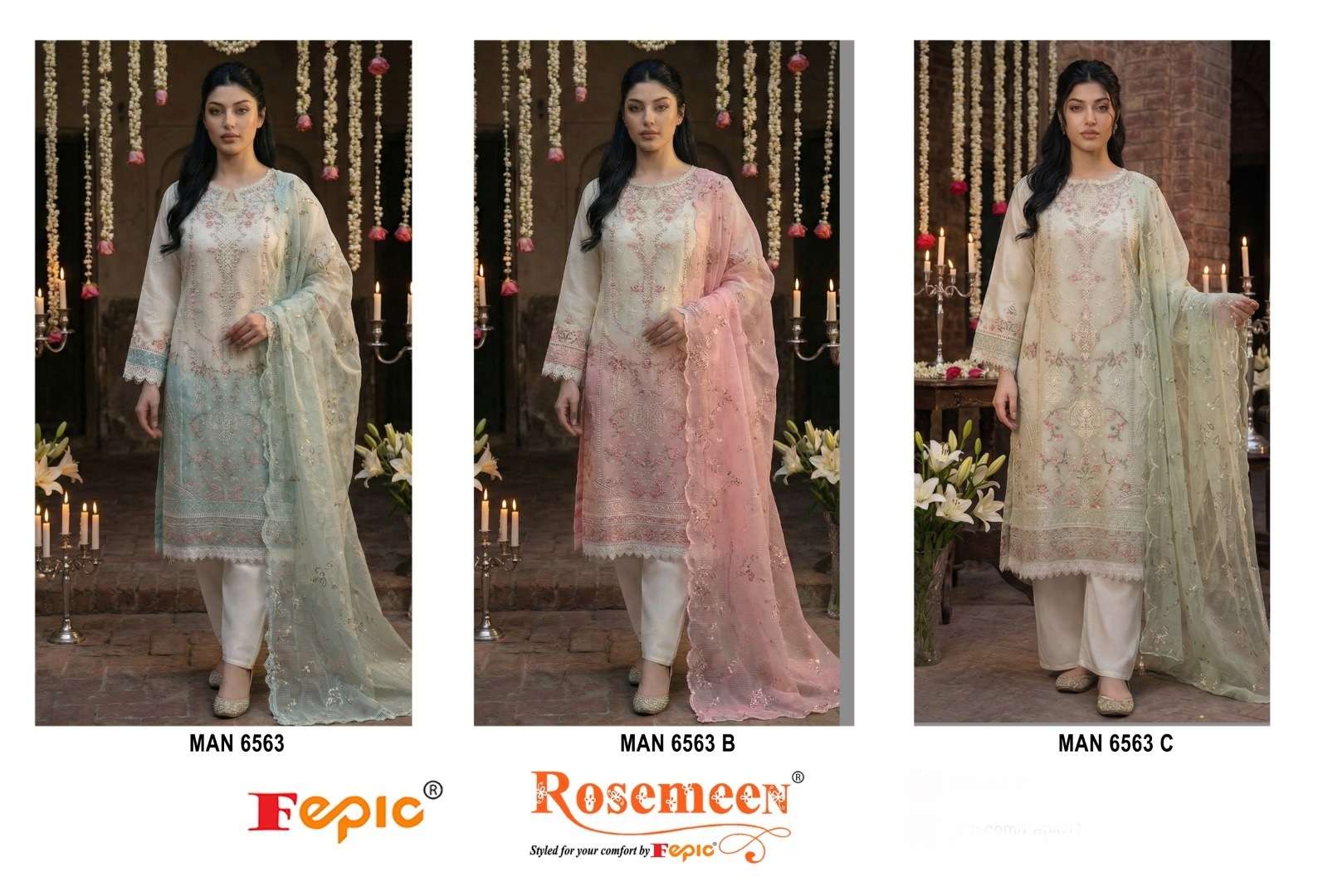 FEPIC ROSEMEEN MAN 6563 ORGANZA EMBROIDERED DESIGNER PAKISTANI SUIT
