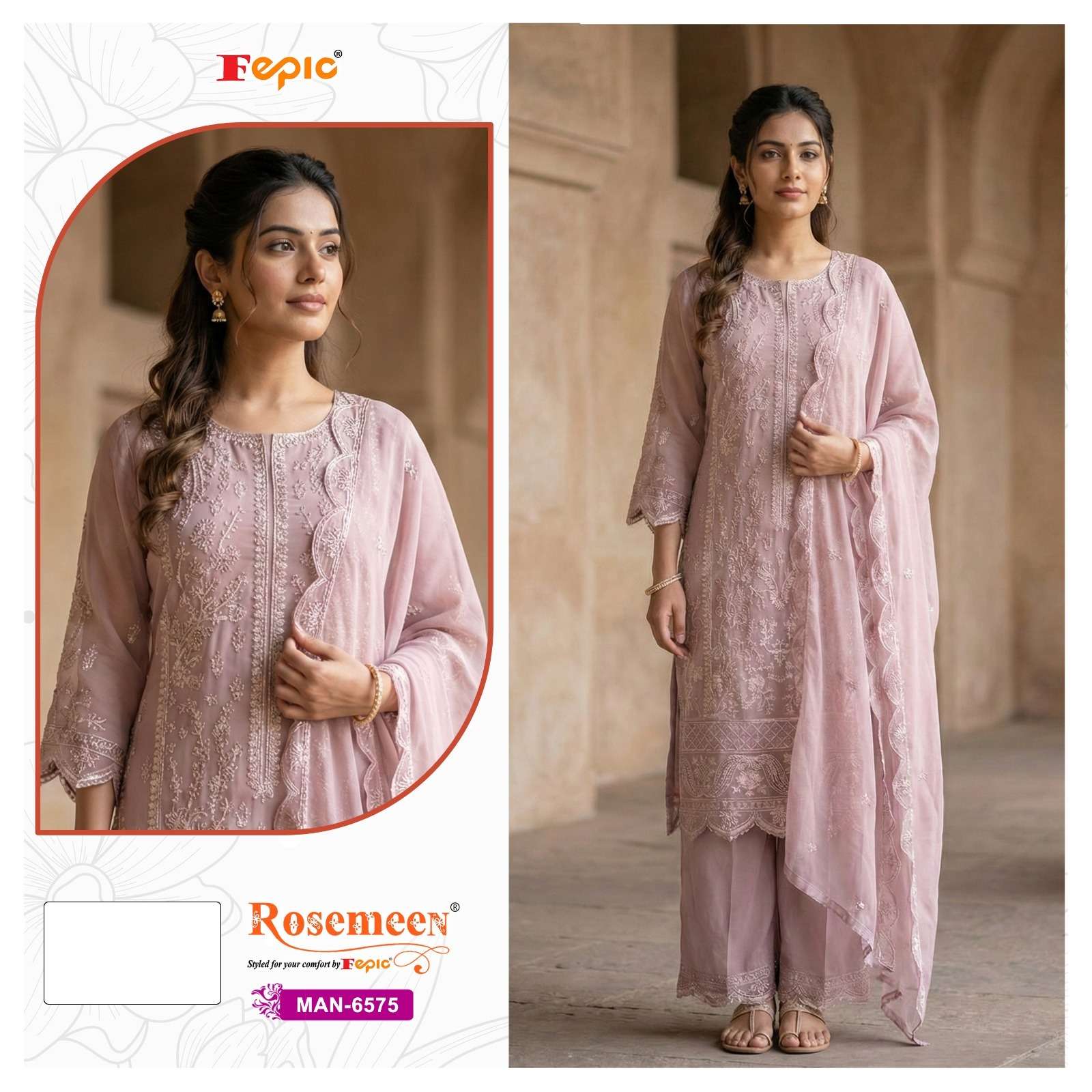 FEPIC ROSEMEEN MAN 6575 GEORGETTE EMBROIDERY DESIGNER SUIT