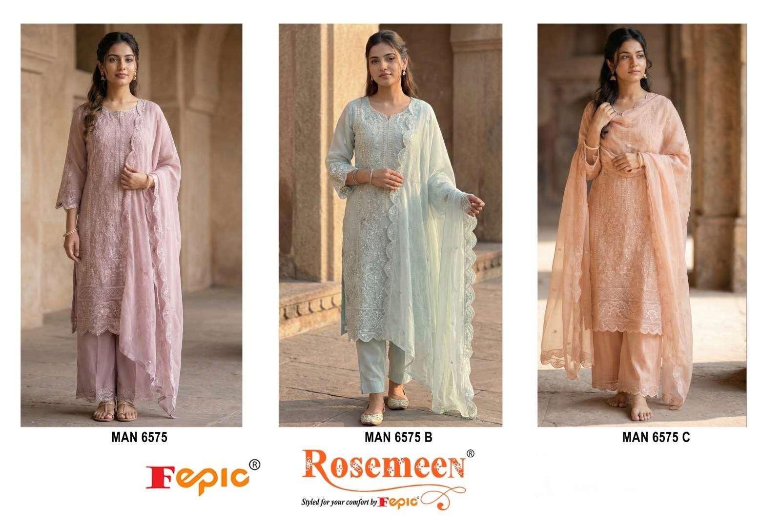 FEPIC ROSEMEEN MAN 6575 GEORGETTE EMBROIDERY DESIGNER SUIT