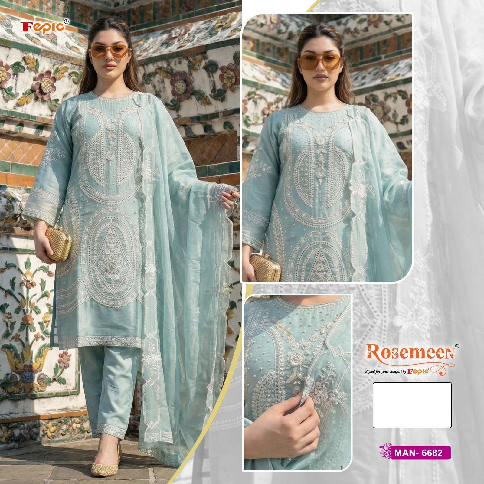  FEPIC ROSEMEEN MAN 6682 ORGANZA DESIGNER WORK FANCY PAKISTANI SUIT