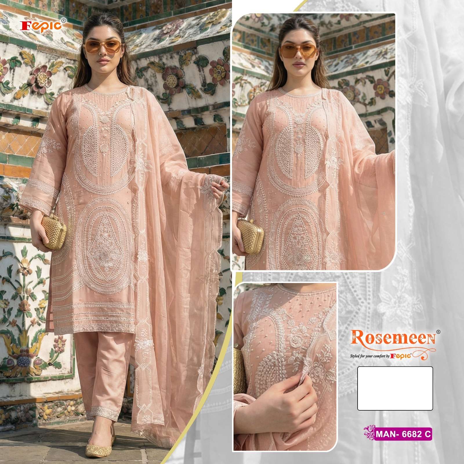  FEPIC ROSEMEEN MAN 6682 ORGANZA DESIGNER WORK FANCY PAKISTANI SUIT
