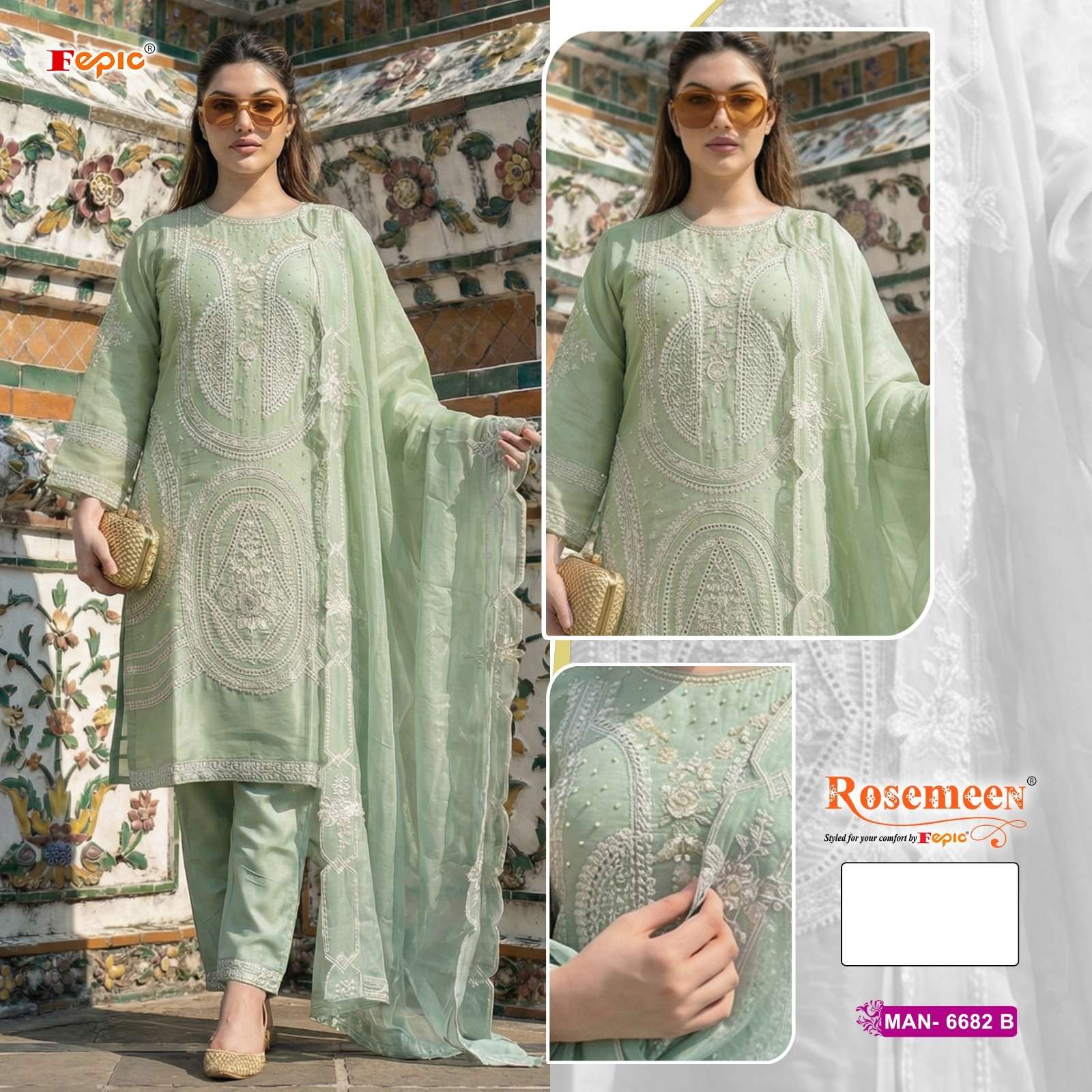  FEPIC ROSEMEEN MAN 6682 ORGANZA DESIGNER WORK FANCY PAKISTANI SUIT