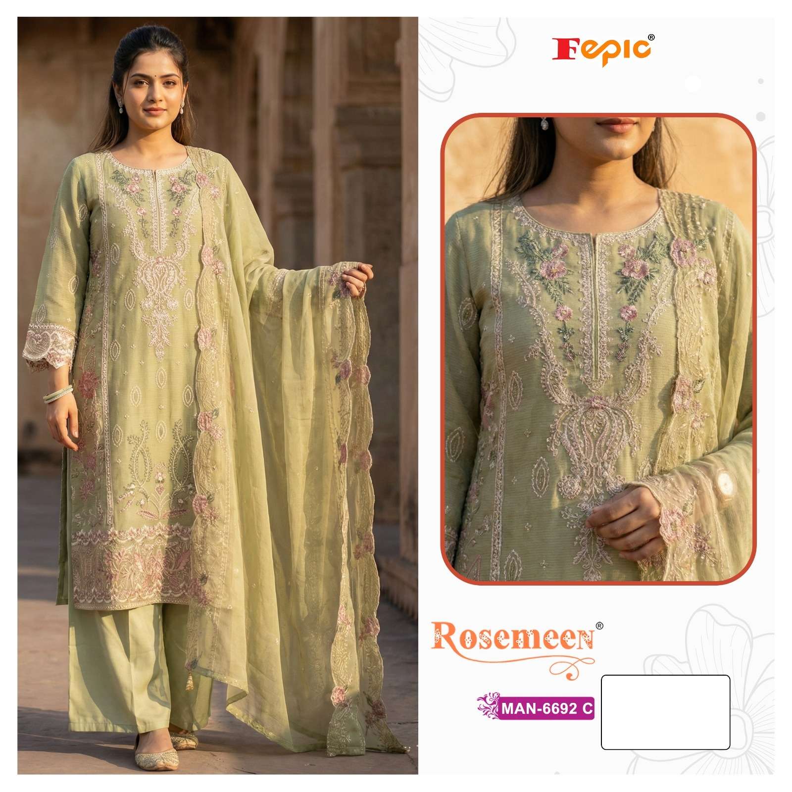 FEPIC ROSEMEEN MAN 6692 CHIFFON HEAVY EMBROIDERED DESIGNER PAKISTANI SUIT