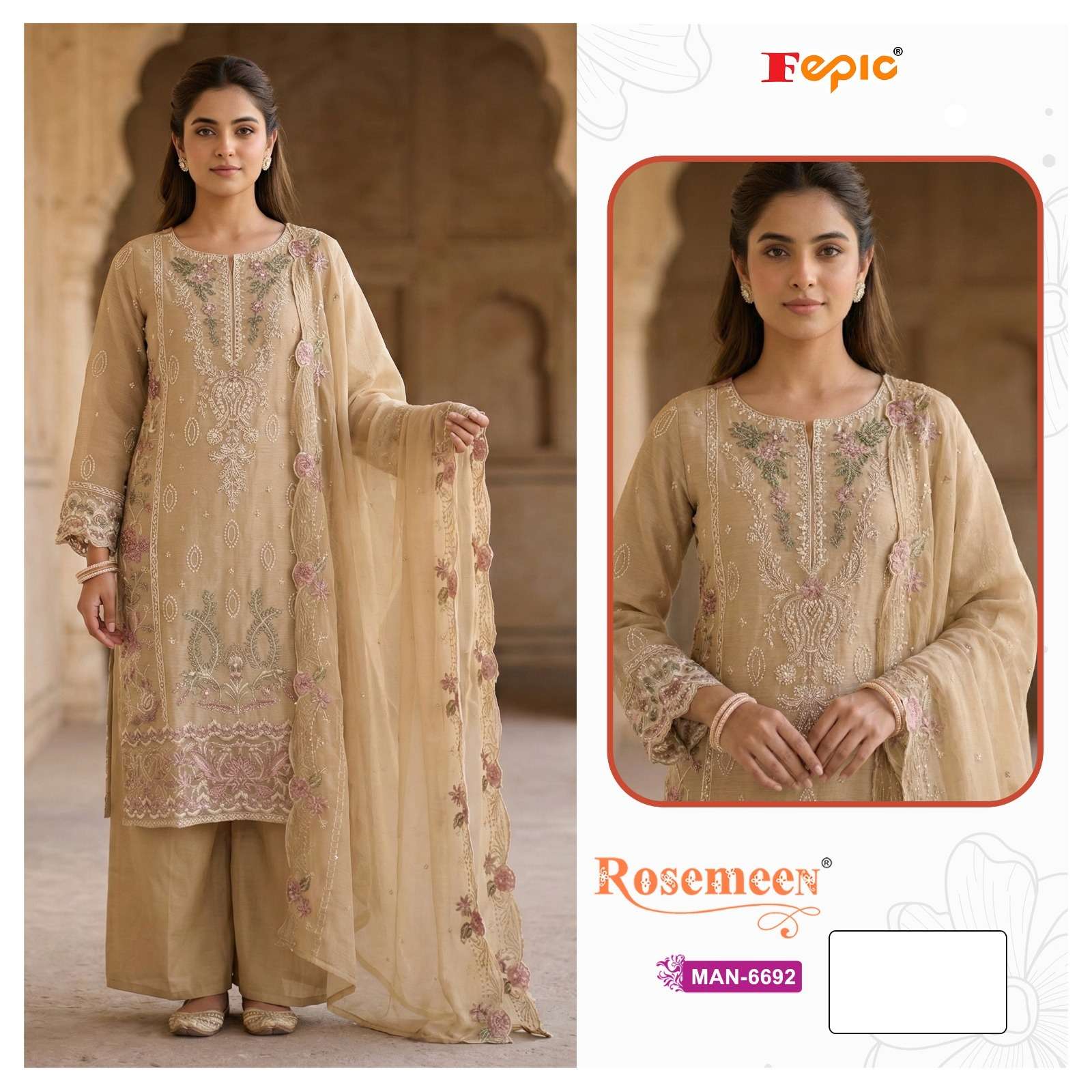 FEPIC ROSEMEEN MAN 6692 CHIFFON HEAVY EMBROIDERED DESIGNER PAKISTANI SUIT