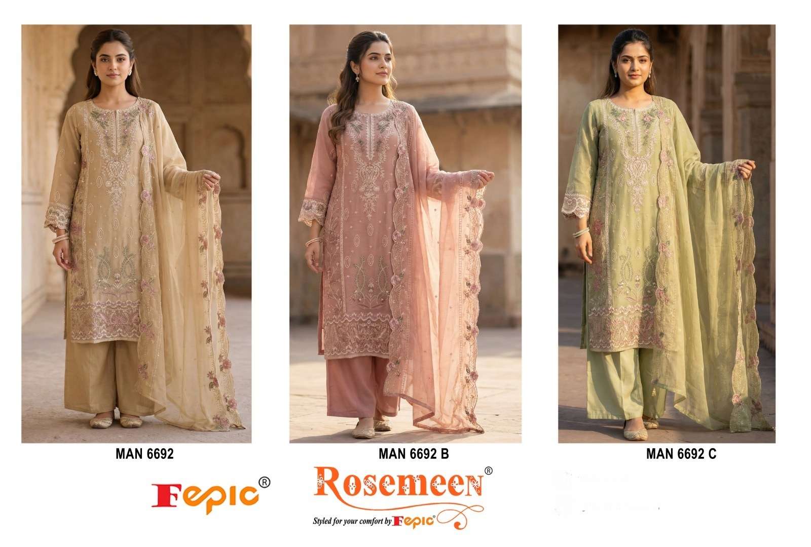 FEPIC ROSEMEEN MAN 6692 CHIFFON HEAVY EMBROIDERED DESIGNER PAKISTANI SUIT