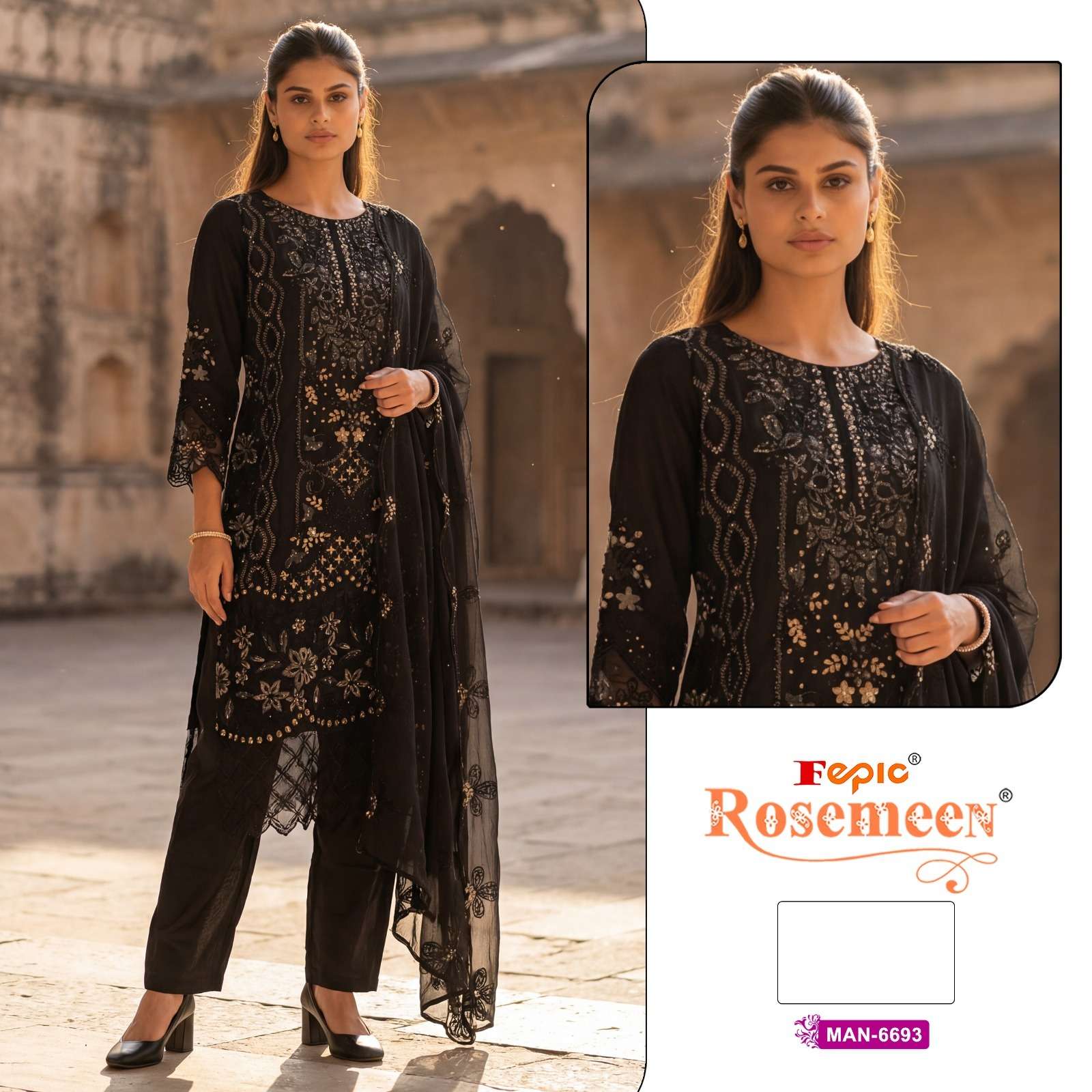 FEPIC ROSEMEEN MAN 6693 CHIFFON EMBROIDERED DESIGNER PAKISTANI SUIT