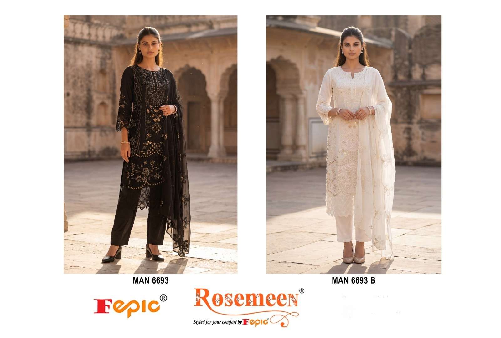 FEPIC ROSEMEEN MAN 6693 CHIFFON EMBROIDERED DESIGNER PAKISTANI SUIT