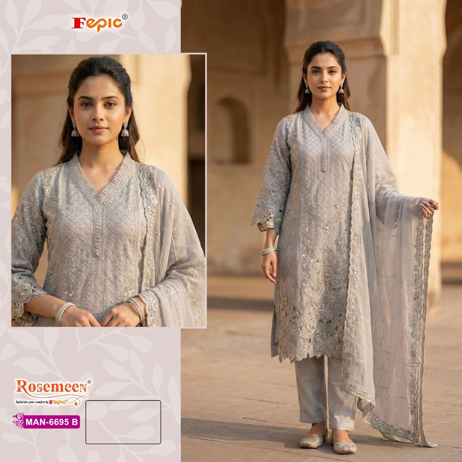 FEPIC ROSEMEEN MAN 6695 CHIFFON HEAVY EMBROIDERED DESIGNER PAKISTANI SUIT