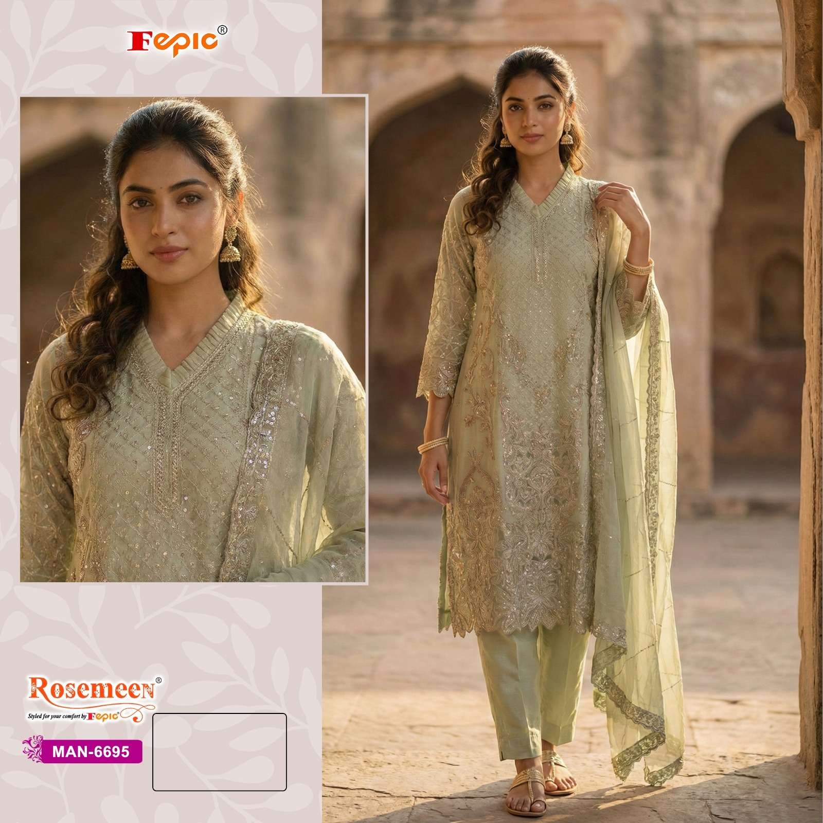 FEPIC ROSEMEEN MAN 6695 CHIFFON HEAVY EMBROIDERED DESIGNER PAKISTANI SUIT