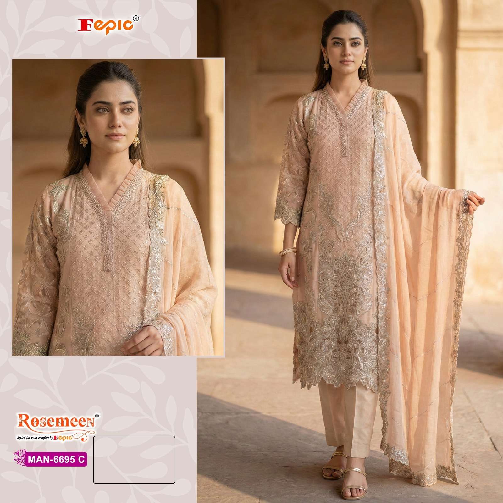 FEPIC ROSEMEEN MAN 6695 CHIFFON HEAVY EMBROIDERED DESIGNER PAKISTANI SUIT