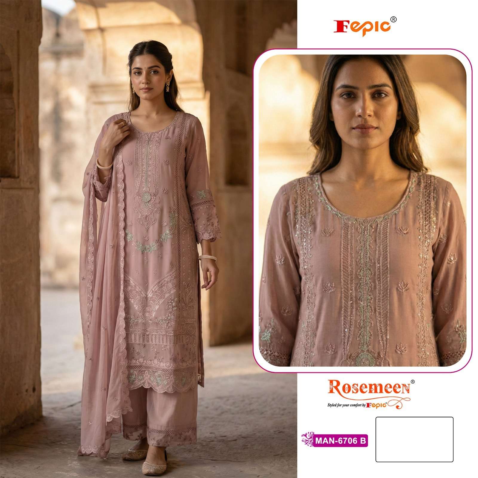 FEPIC ROSEMEEN MAN 6706 GEORGETTE EMBROIDERY DESIGNER WORK SUIT