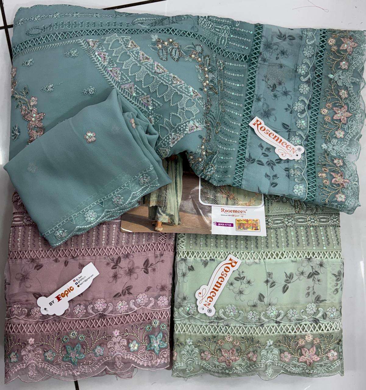 FEPIC ROSEMEEN MAN 6706 GEORGETTE EMBROIDERY DESIGNER WORK SUIT