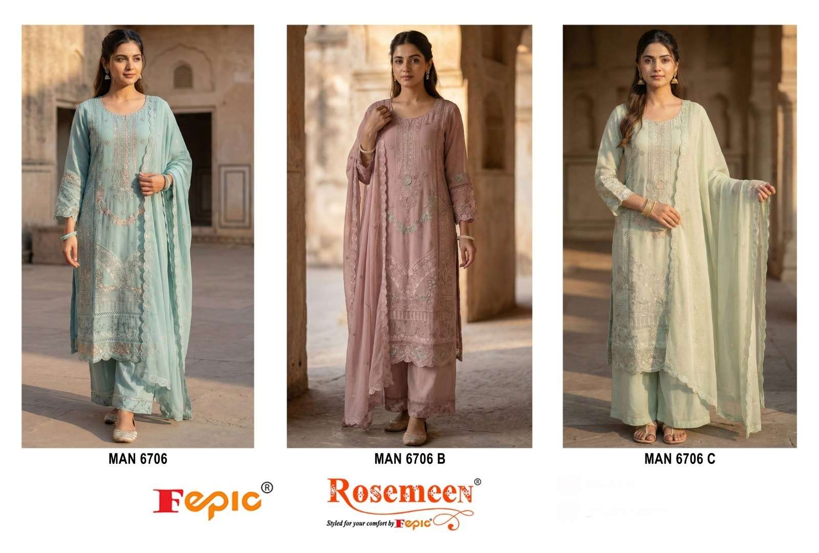 FEPIC ROSEMEEN MAN 6706 GEORGETTE EMBROIDERY DESIGNER WORK SUIT