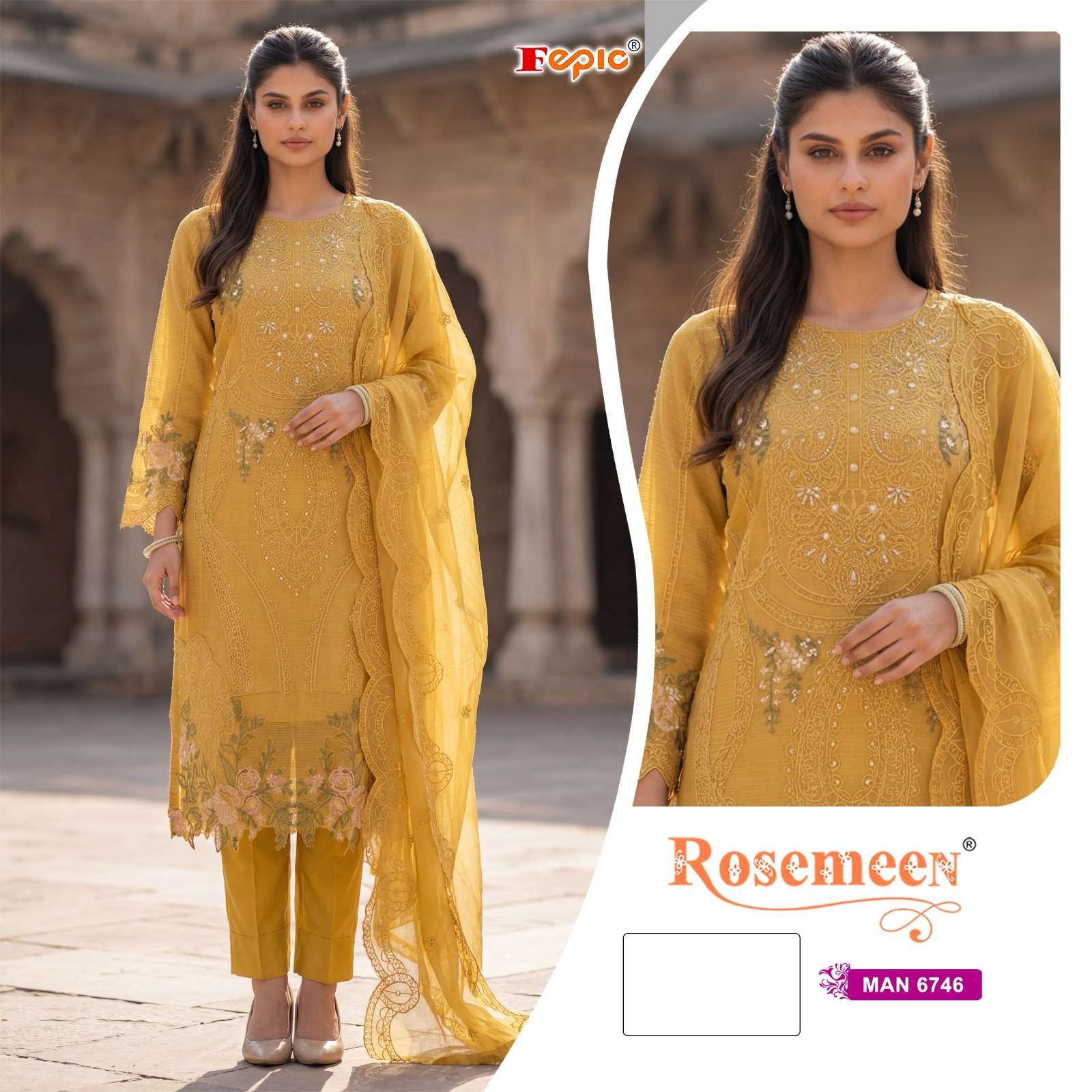  FEPIC ROSEMEEN MAN 6746 CHIFFON EMBROIDERED DESIGNER PAKISTANI SUIT