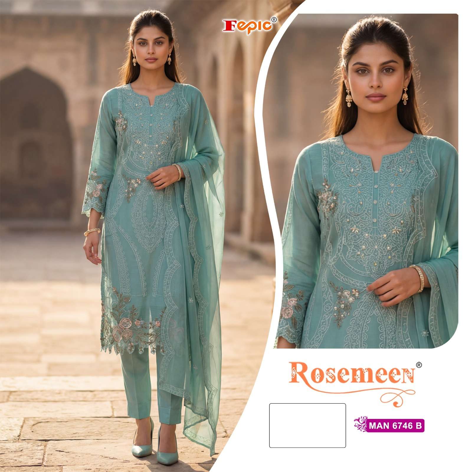  FEPIC ROSEMEEN MAN 6746 CHIFFON EMBROIDERED DESIGNER PAKISTANI SUIT