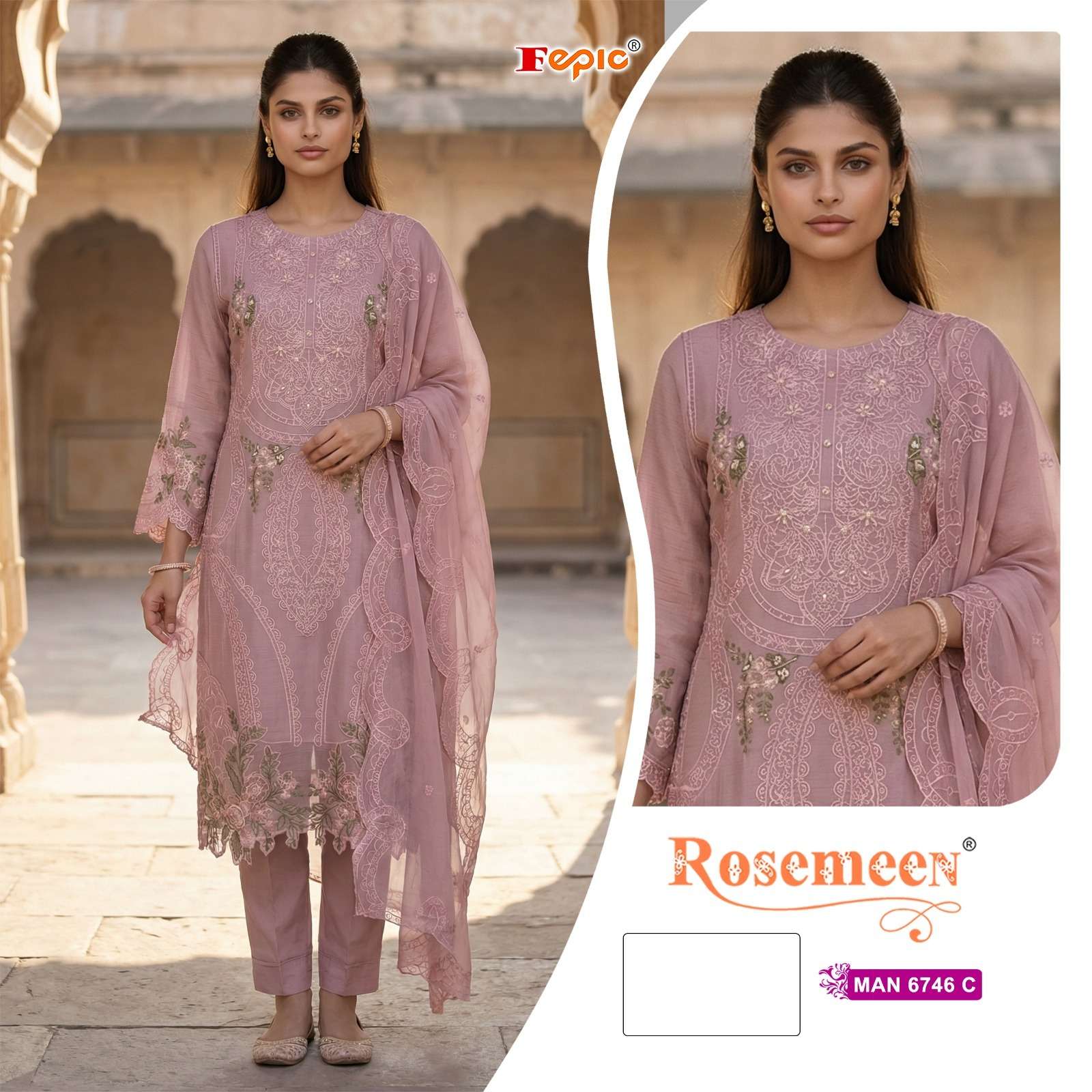 FEPIC ROSEMEEN MAN 6746 CHIFFON EMBROIDERED DESIGNER PAKISTANI SUIT