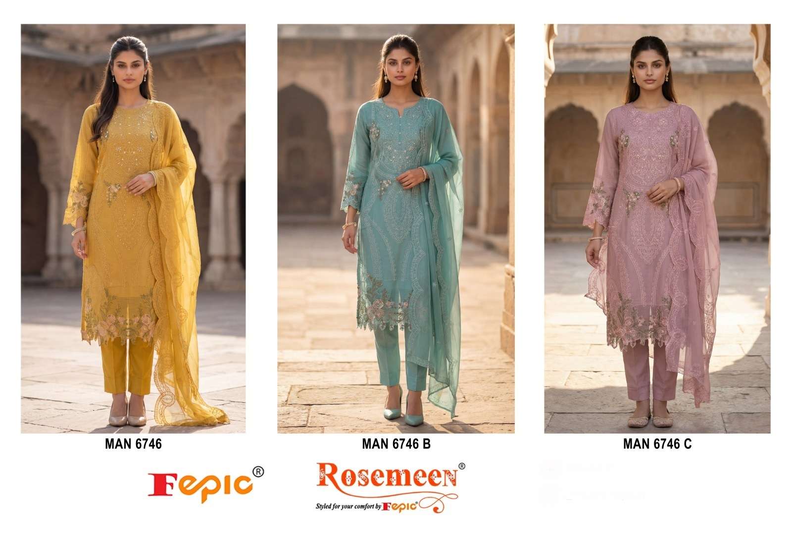  FEPIC ROSEMEEN MAN 6746 CHIFFON EMBROIDERED DESIGNER PAKISTANI SUIT