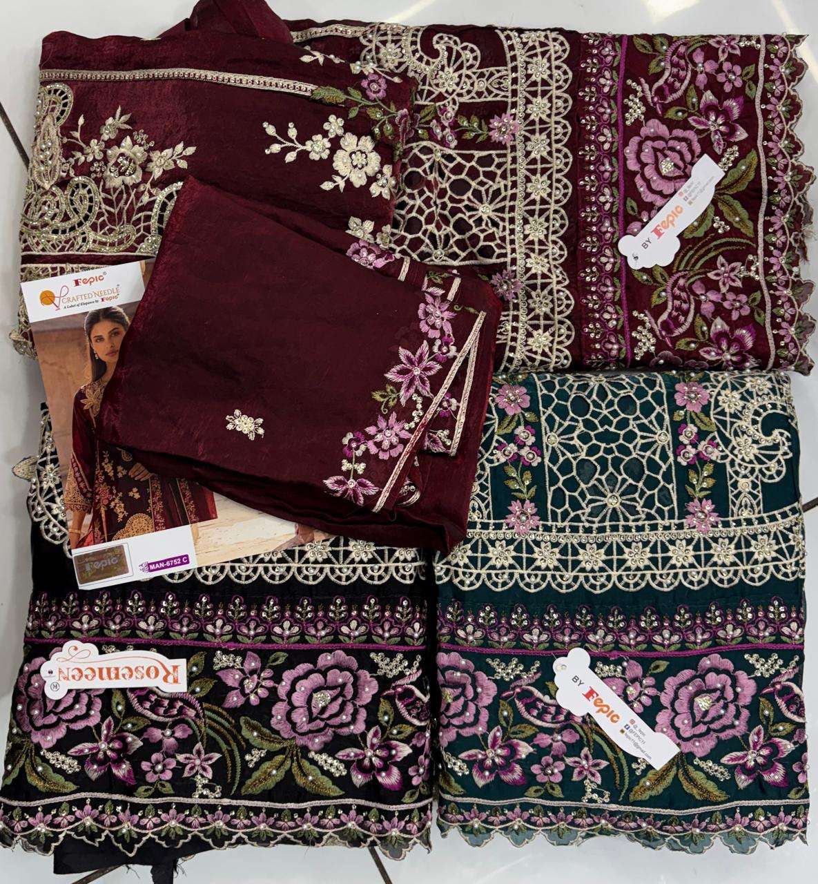 FEPIC ROSEMEEN MAN 6752 SILK HEAVY EMBROIDERD DESIGNER PAKISTANI SUIT