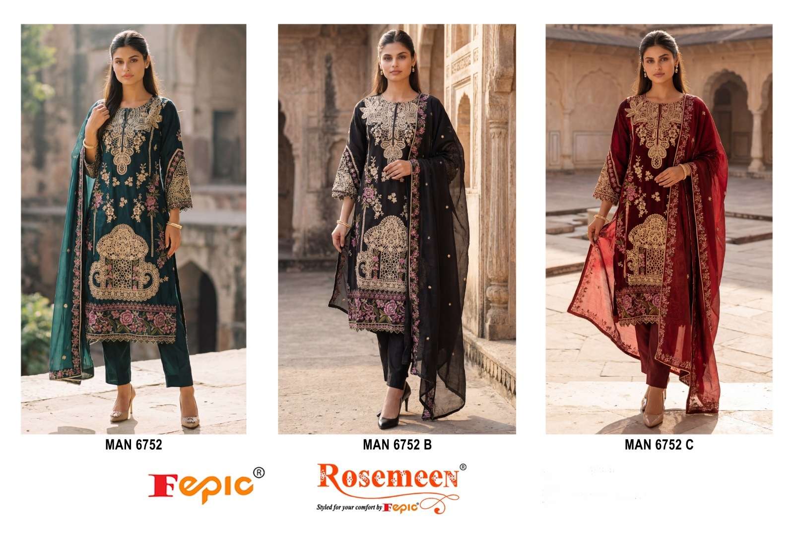 FEPIC ROSEMEEN MAN 6752 SILK HEAVY EMBROIDERD DESIGNER PAKISTANI SUIT