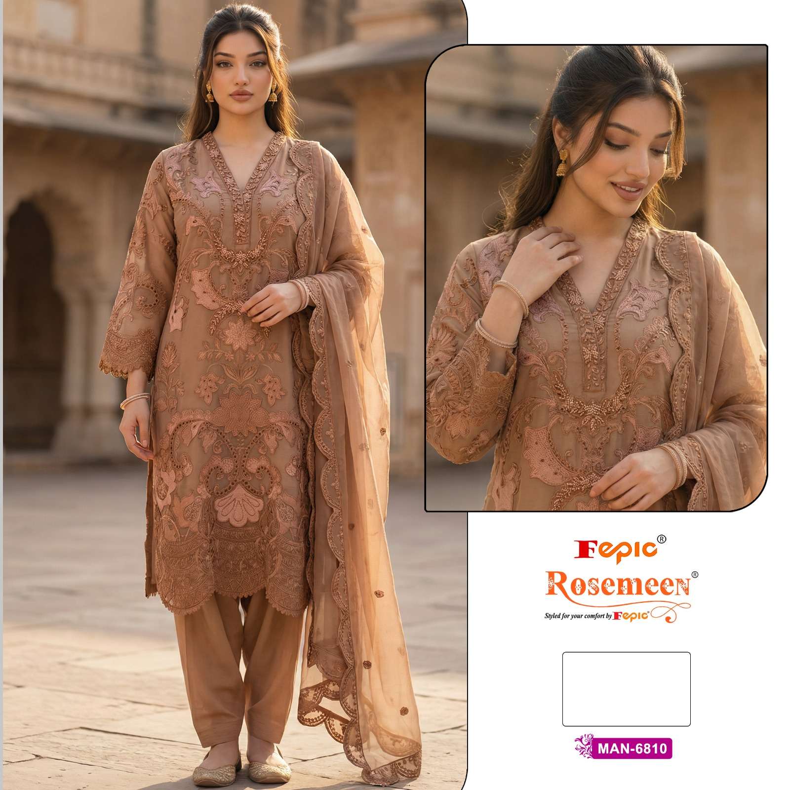 FEPIC ROSEMEEN MAN 6810 CHIFFON BEAUTIFUL DESIGNER WORK PAKISTANI SUIT