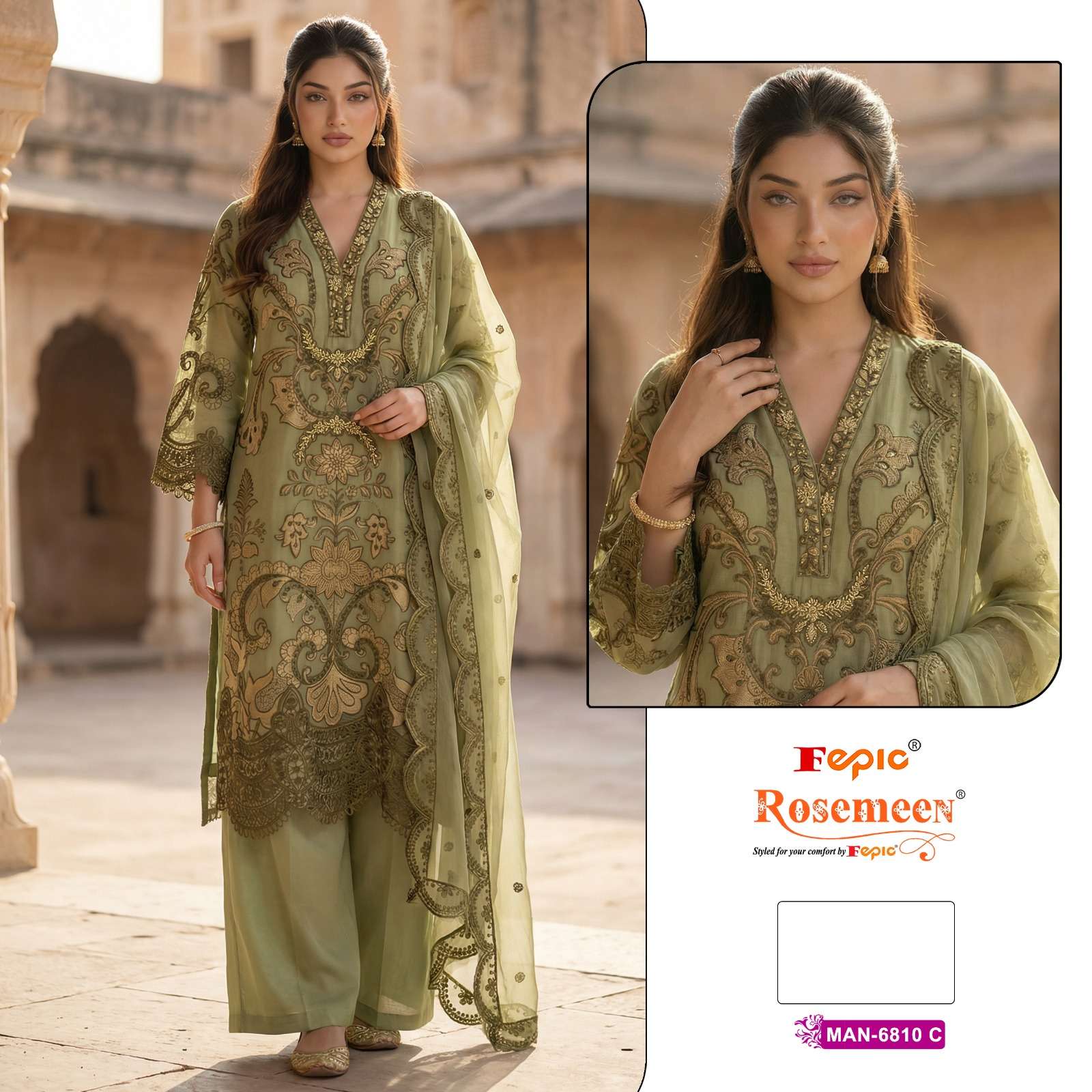 FEPIC ROSEMEEN MAN 6810 CHIFFON BEAUTIFUL DESIGNER WORK PAKISTANI SUIT