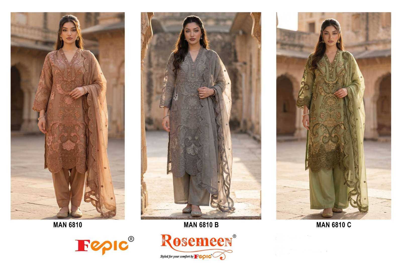 FEPIC ROSEMEEN MAN 6810 CHIFFON BEAUTIFUL DESIGNER WORK PAKISTANI SUIT
