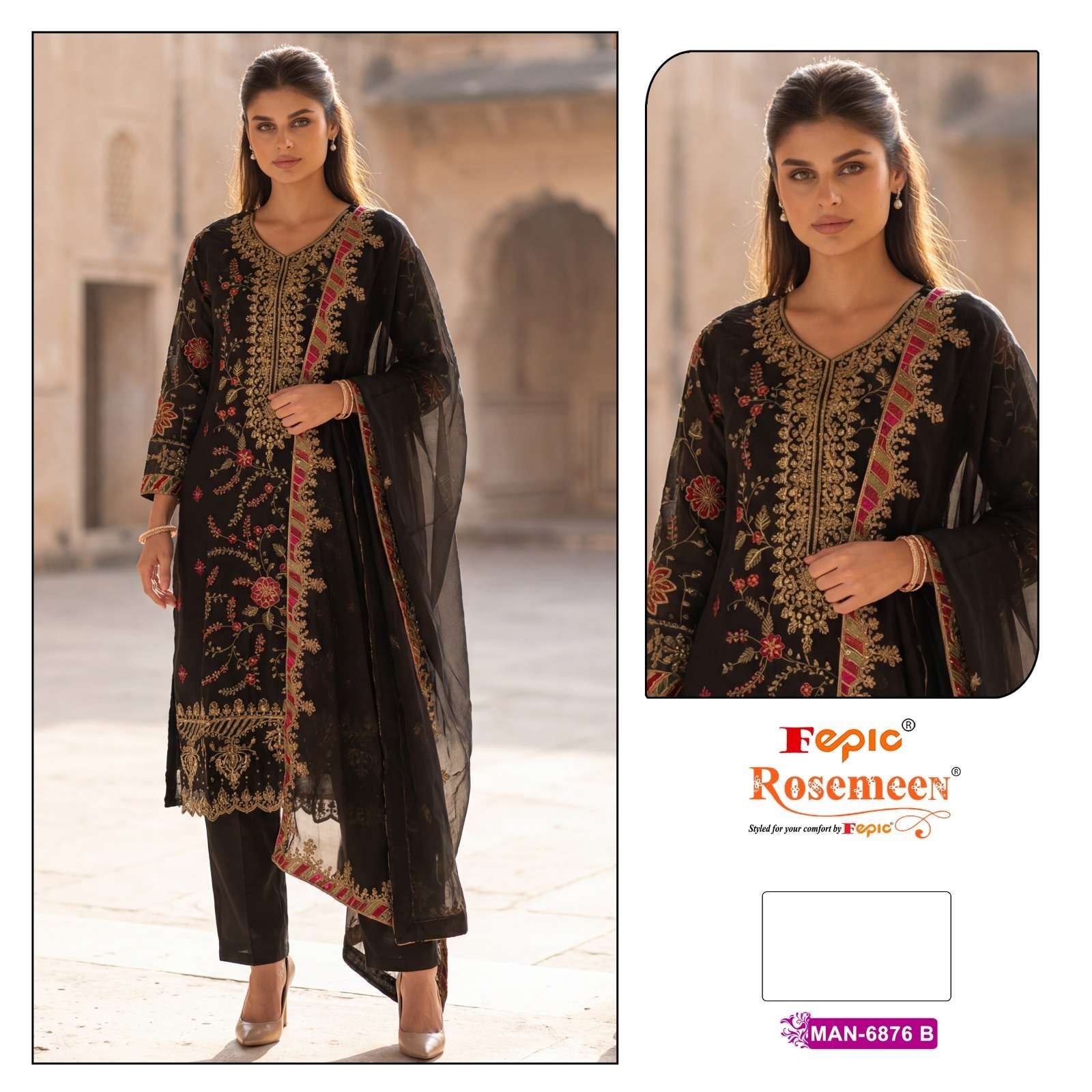 FEPIC ROSEMEEN MAN 6876 SILK EMBROIDERY DESIGNER PAKISTANI SUIT