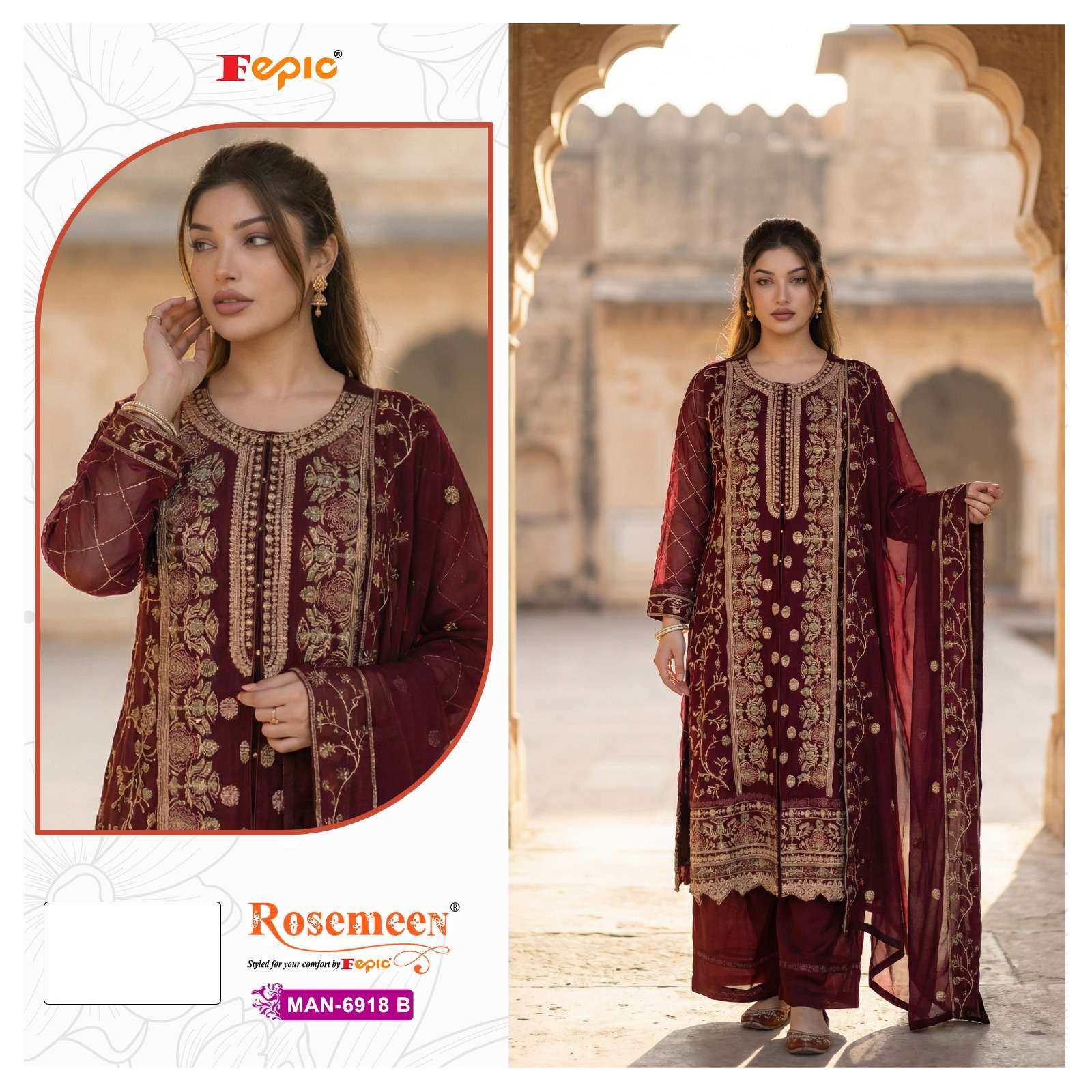  FEPIC ROSEMEEN MAN 6918 COTTON HEAVY EMBROIDERY DESIGNER WEDDING WEAR PAKISTANI SUIT