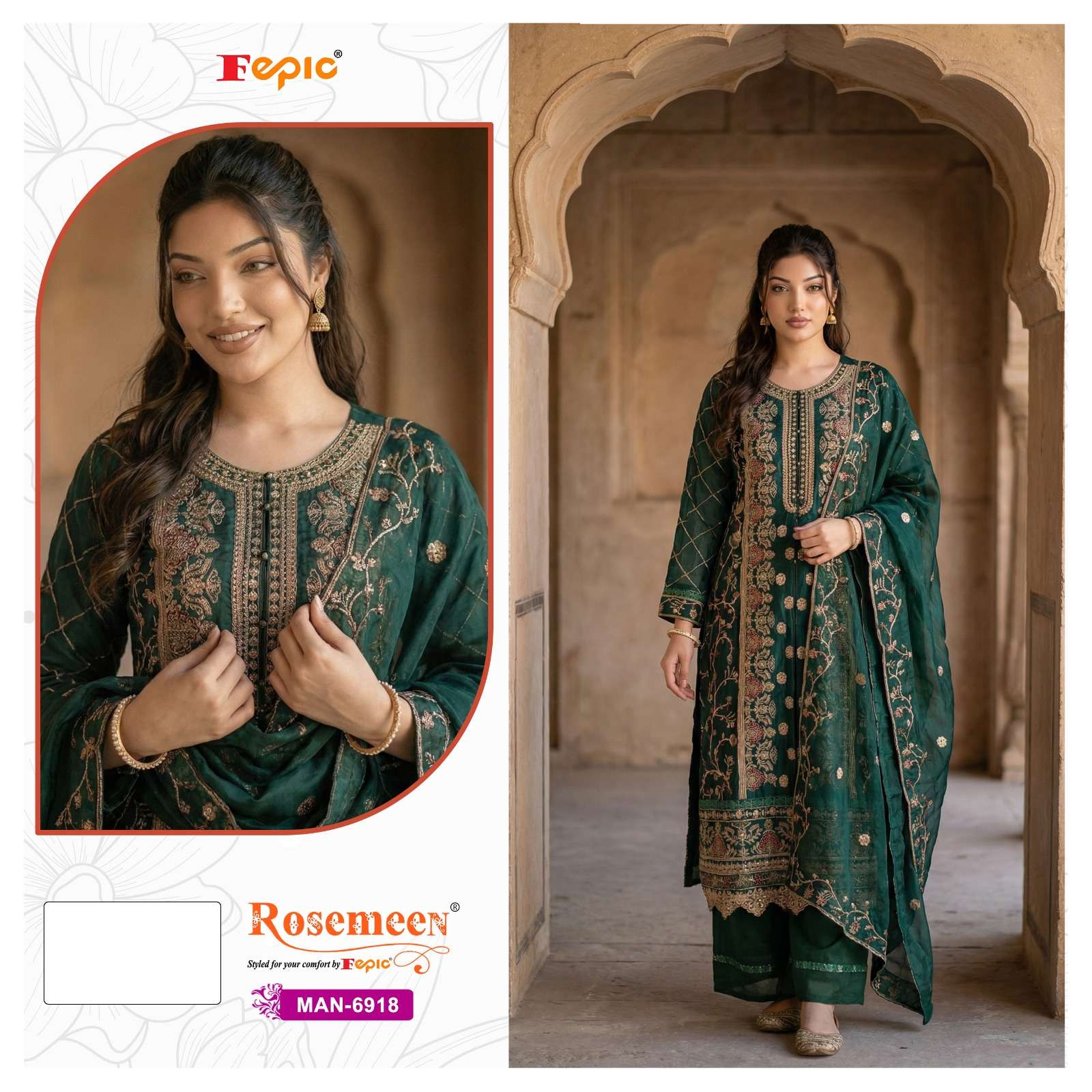  FEPIC ROSEMEEN MAN 6918 COTTON HEAVY EMBROIDERY DESIGNER WEDDING WEAR PAKISTANI SUIT