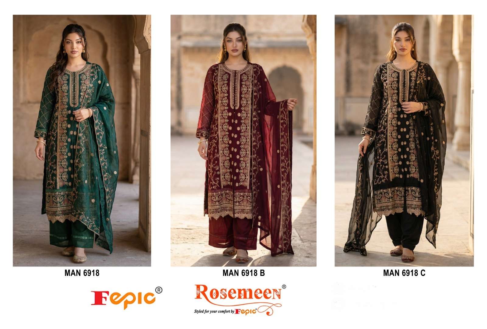  FEPIC ROSEMEEN MAN 6918 COTTON HEAVY EMBROIDERY DESIGNER WEDDING WEAR PAKISTANI SUIT